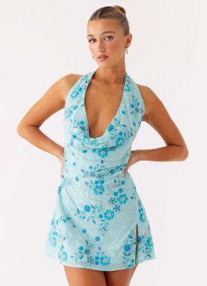 Cinzia Beaded Mini Dress - Blue Vibrant color dress