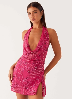 Cinzia Beaded Mini Dress - Fuchsia Pure Stitch