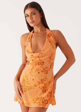 Chill Base Young Edge Cinzia Beaded Mini Dress - Orange