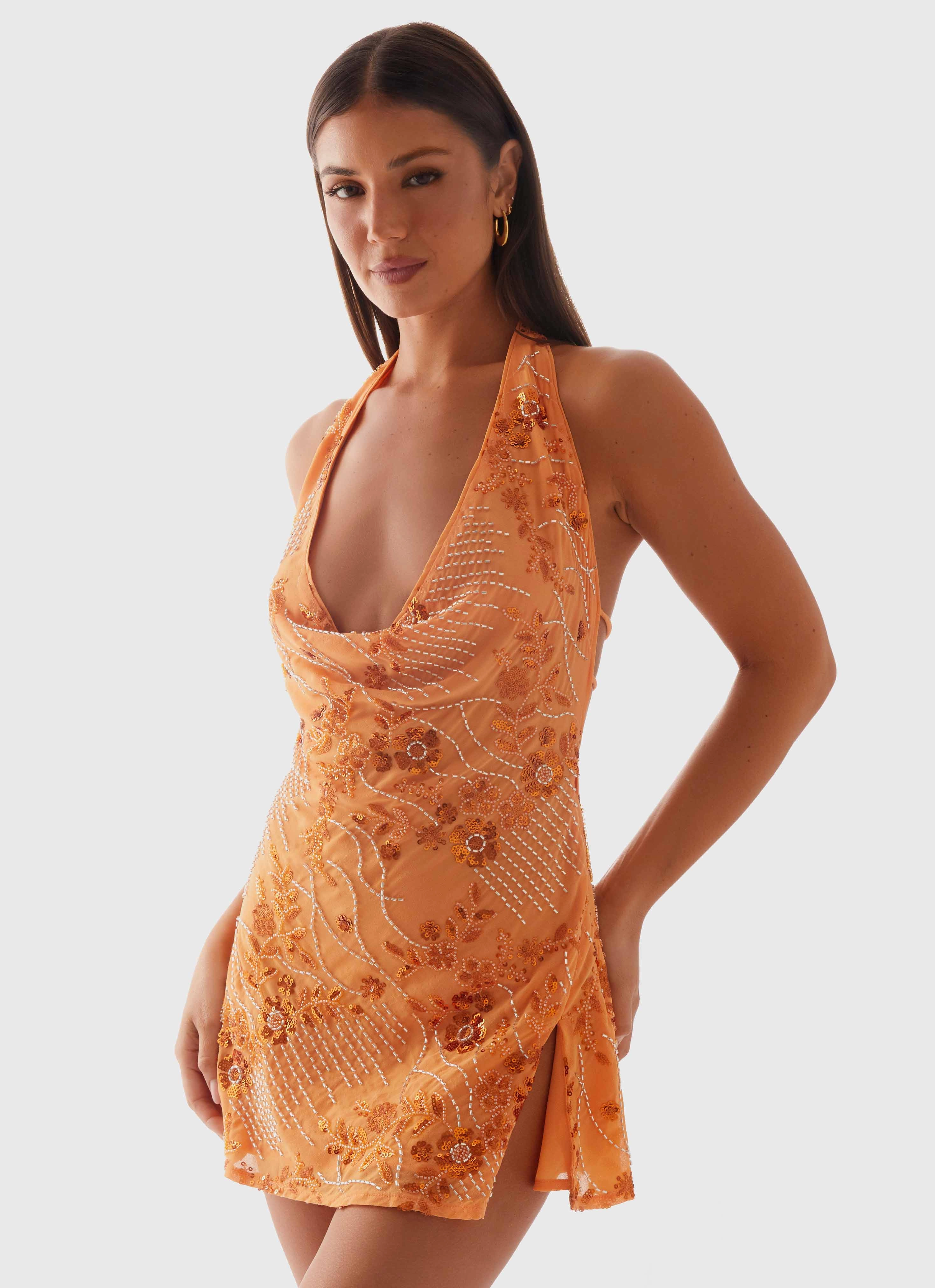 Layer Light Light Shape Cinzia Beaded Mini Dress - Orange