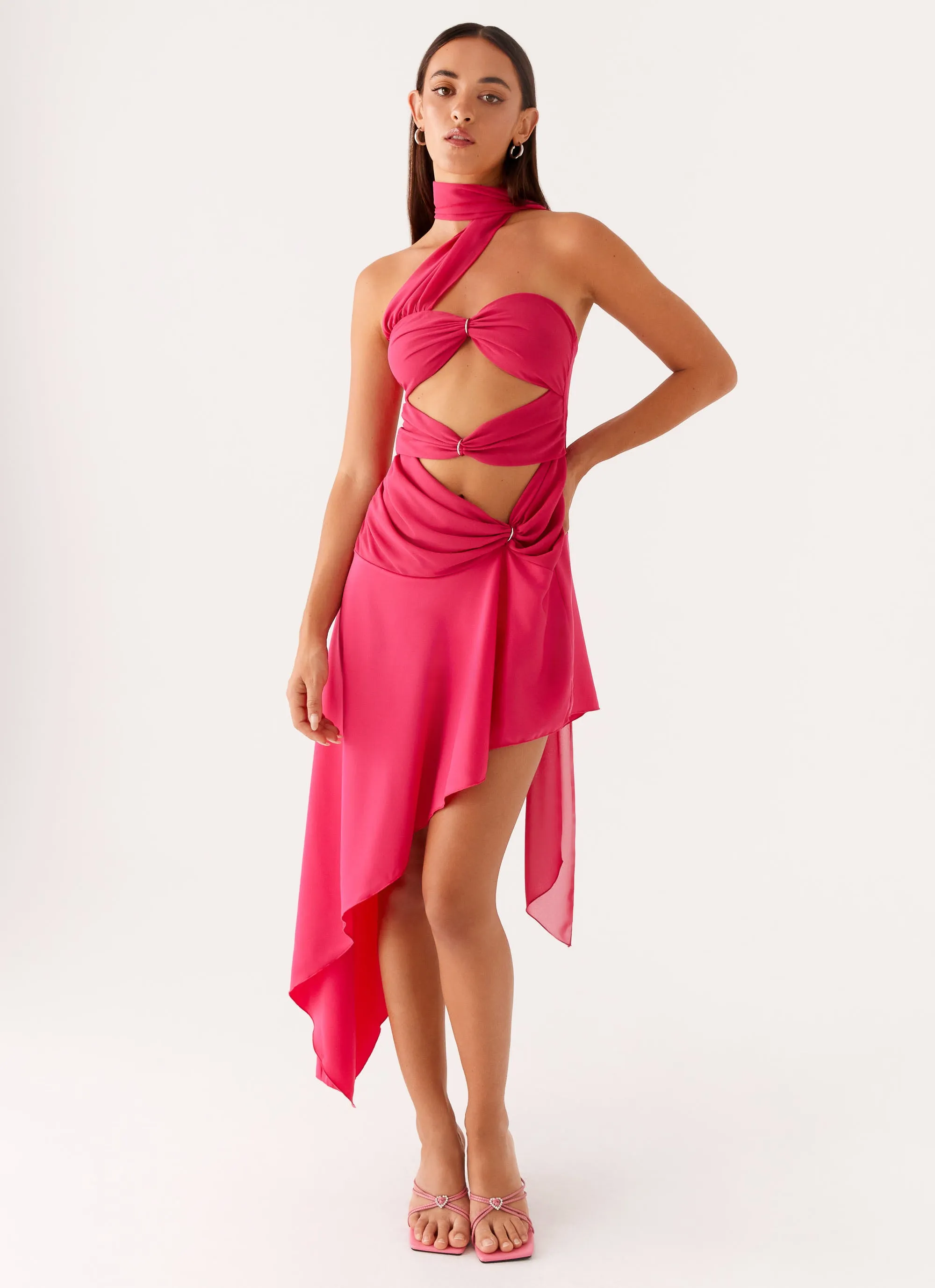 Circa Scarf Midi Dress - Hot Pink Winter Layering Office Wear