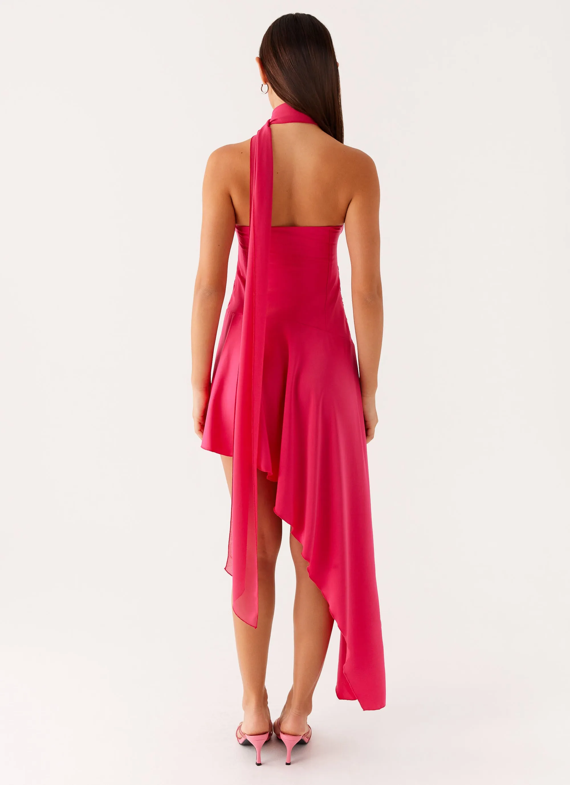 Natural Form Layered Wear Circa Scarf Midi Dress - Hot Pink