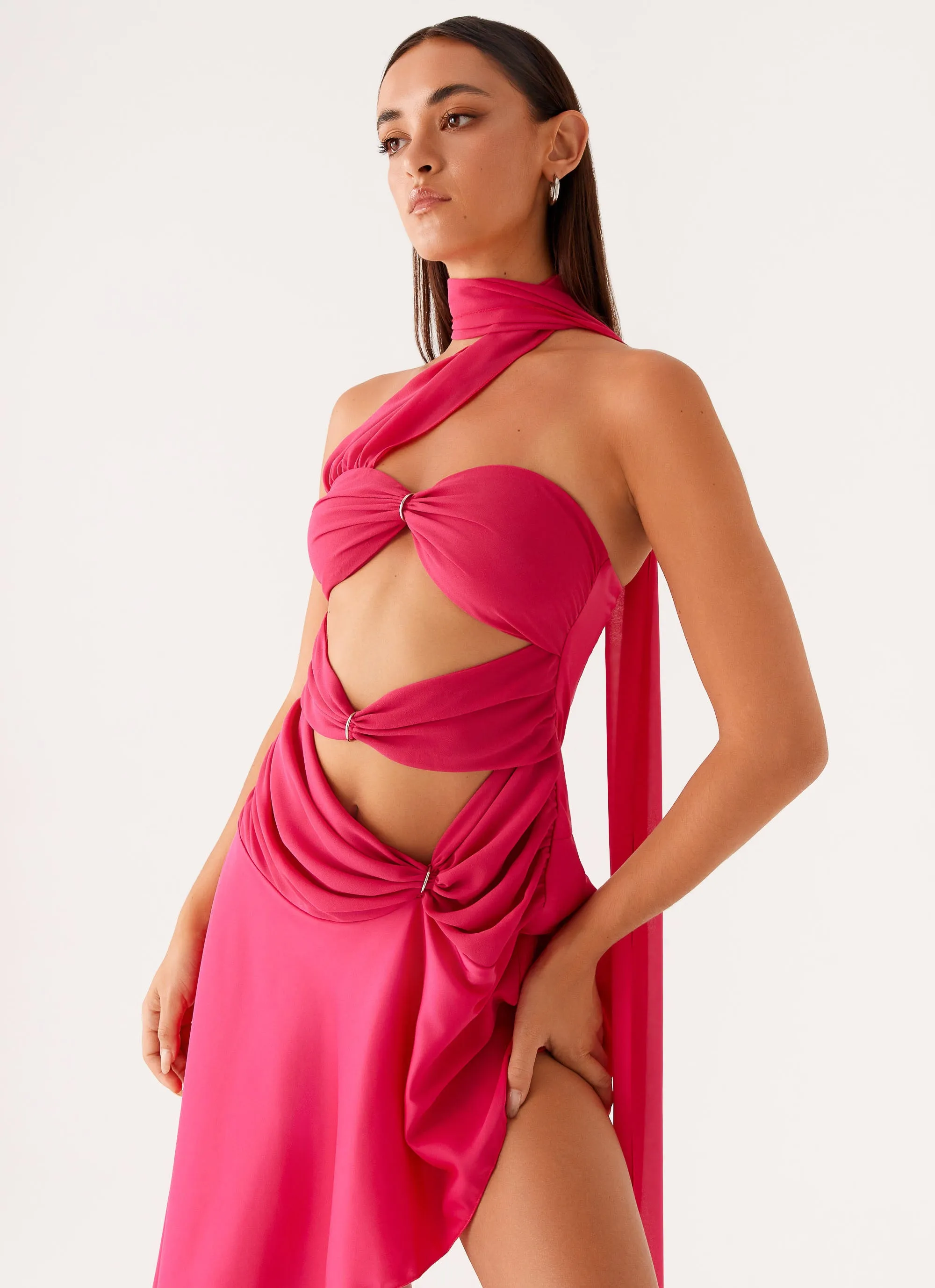 Nature Bloom Relax Flex Circa Scarf Midi Dress - Hot Pink