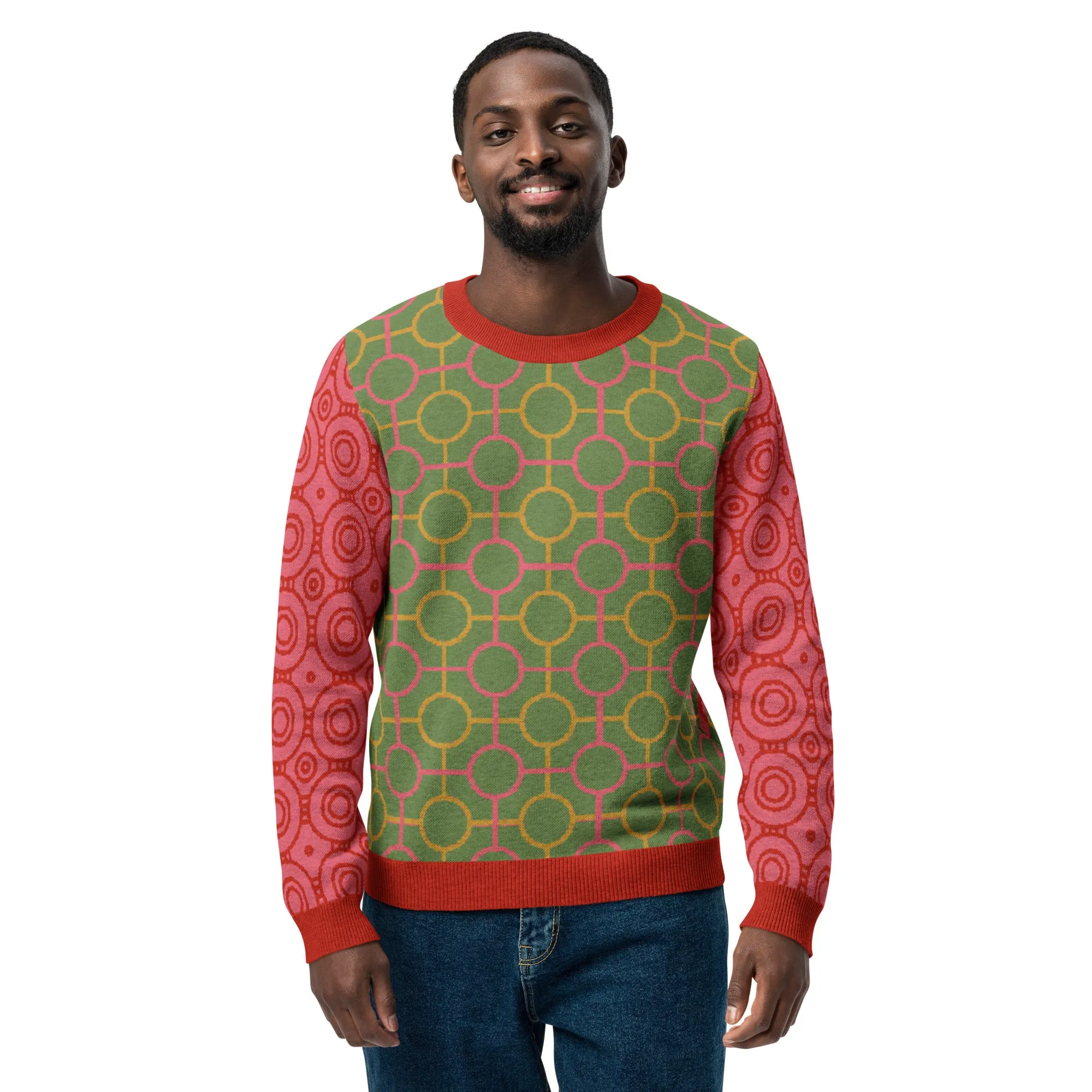 Circle Mind Jerk in Green Knitted Crewneck Sweater