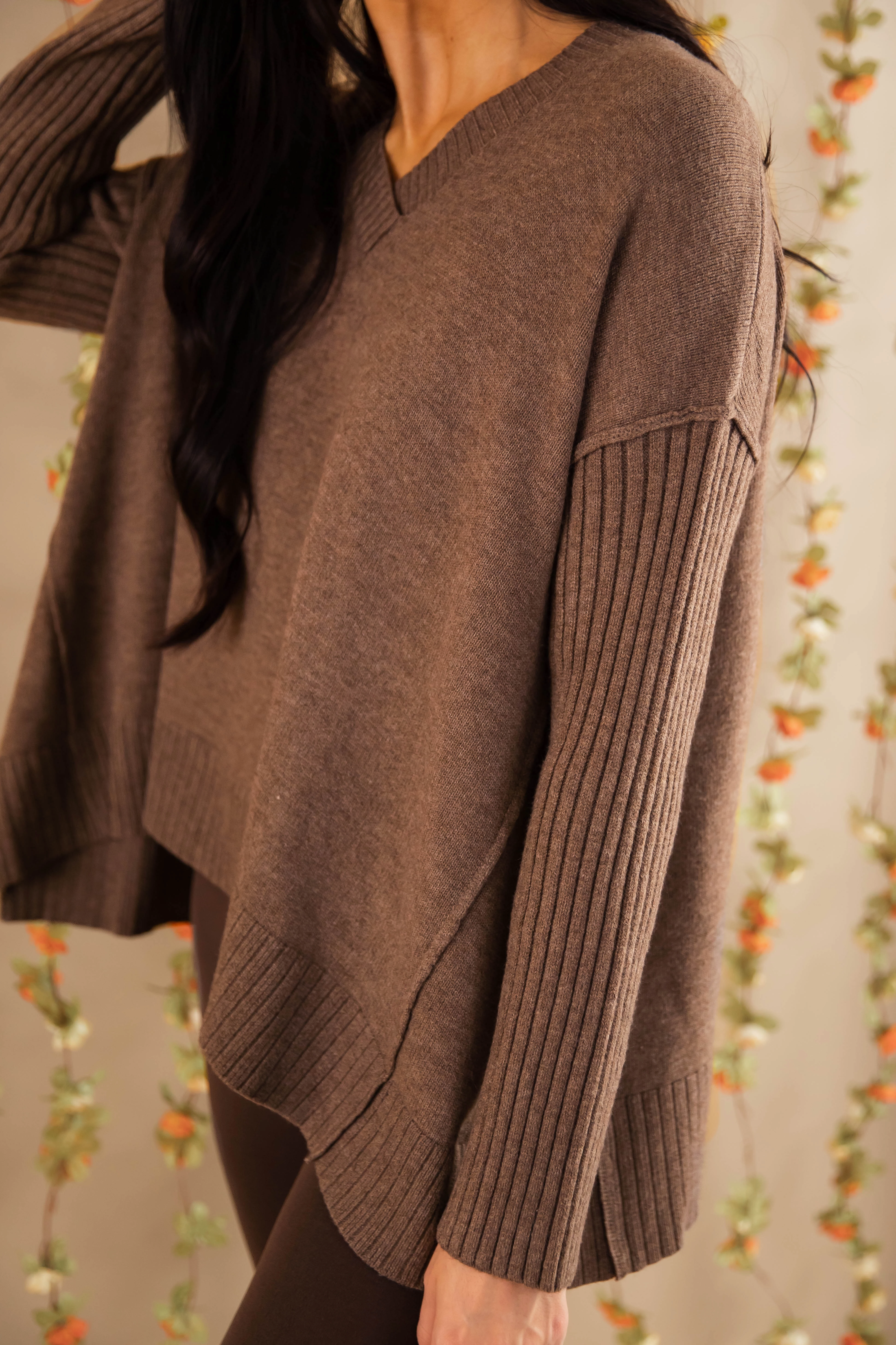Ribbed Hem Simple Cut Be There For You Sweater-Mocha