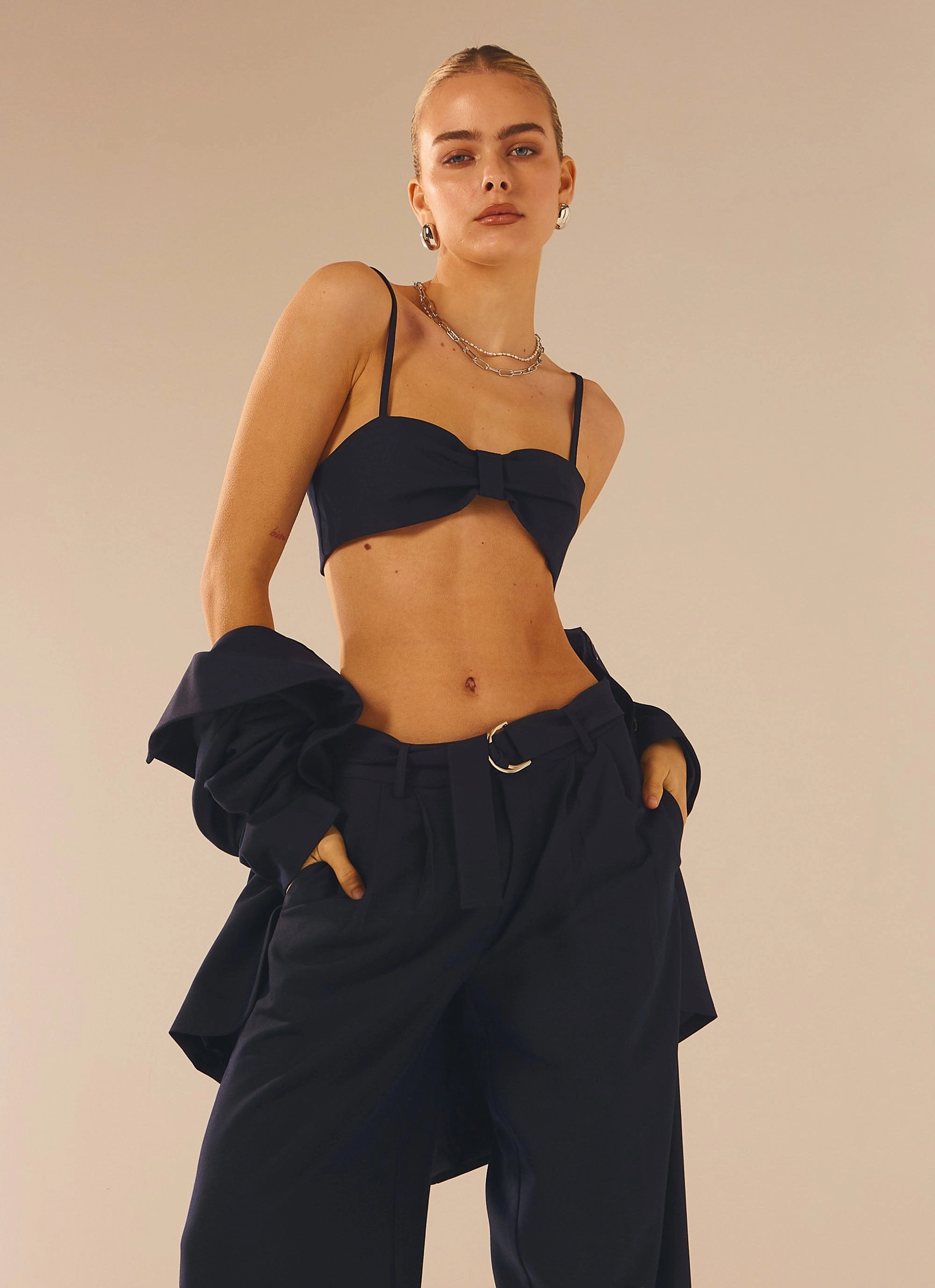 HighStretchElastic NonSlip Grip Tape City Slicker Bandeau Top - Navy Ink