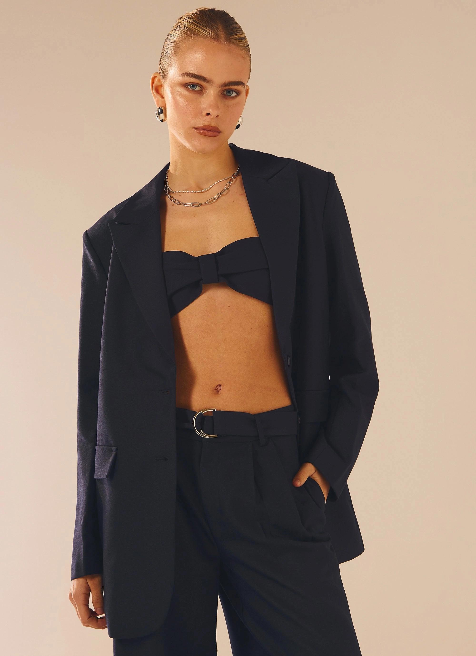 Adjustable drawstring City Slicker Bandeau Top - Navy Ink