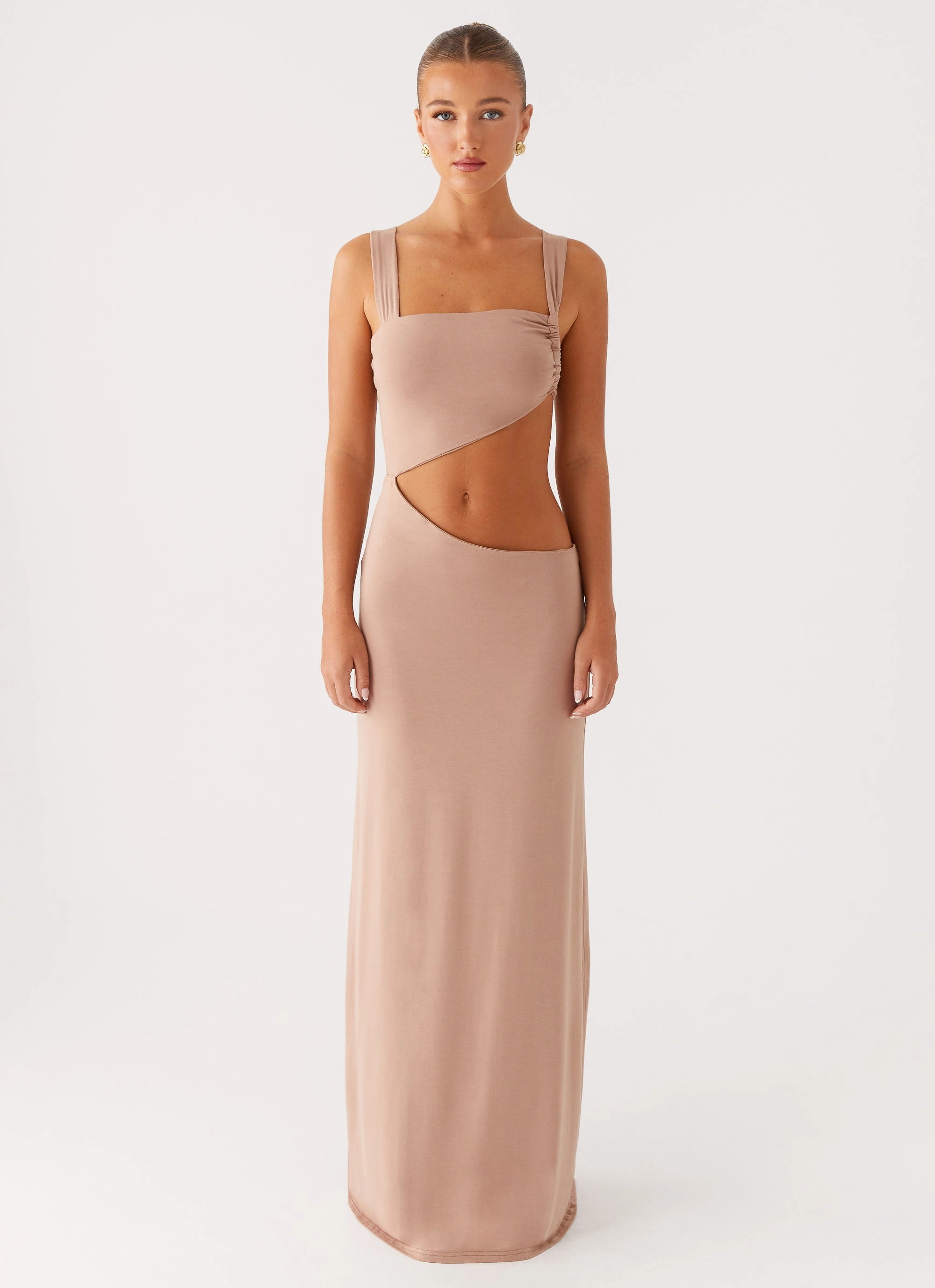 Side Pleats Kika Maxi Dress - Beige