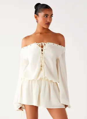 Boho Aesthetic Chilly Comfort Wear Astaria Mini Dress - Ivory