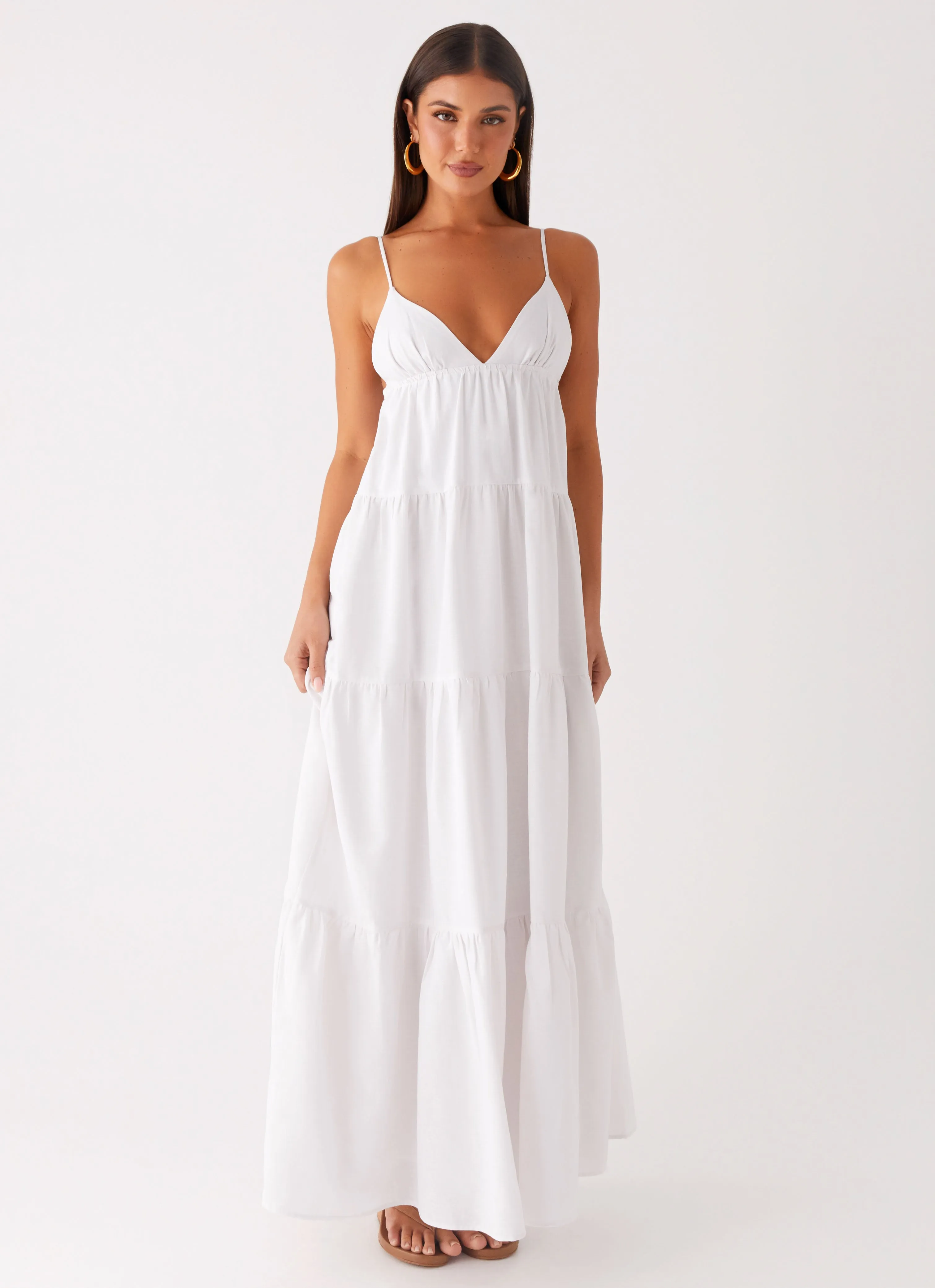 Lotty Linen Maxi Dress - White Soft Balance Chilly Comfort