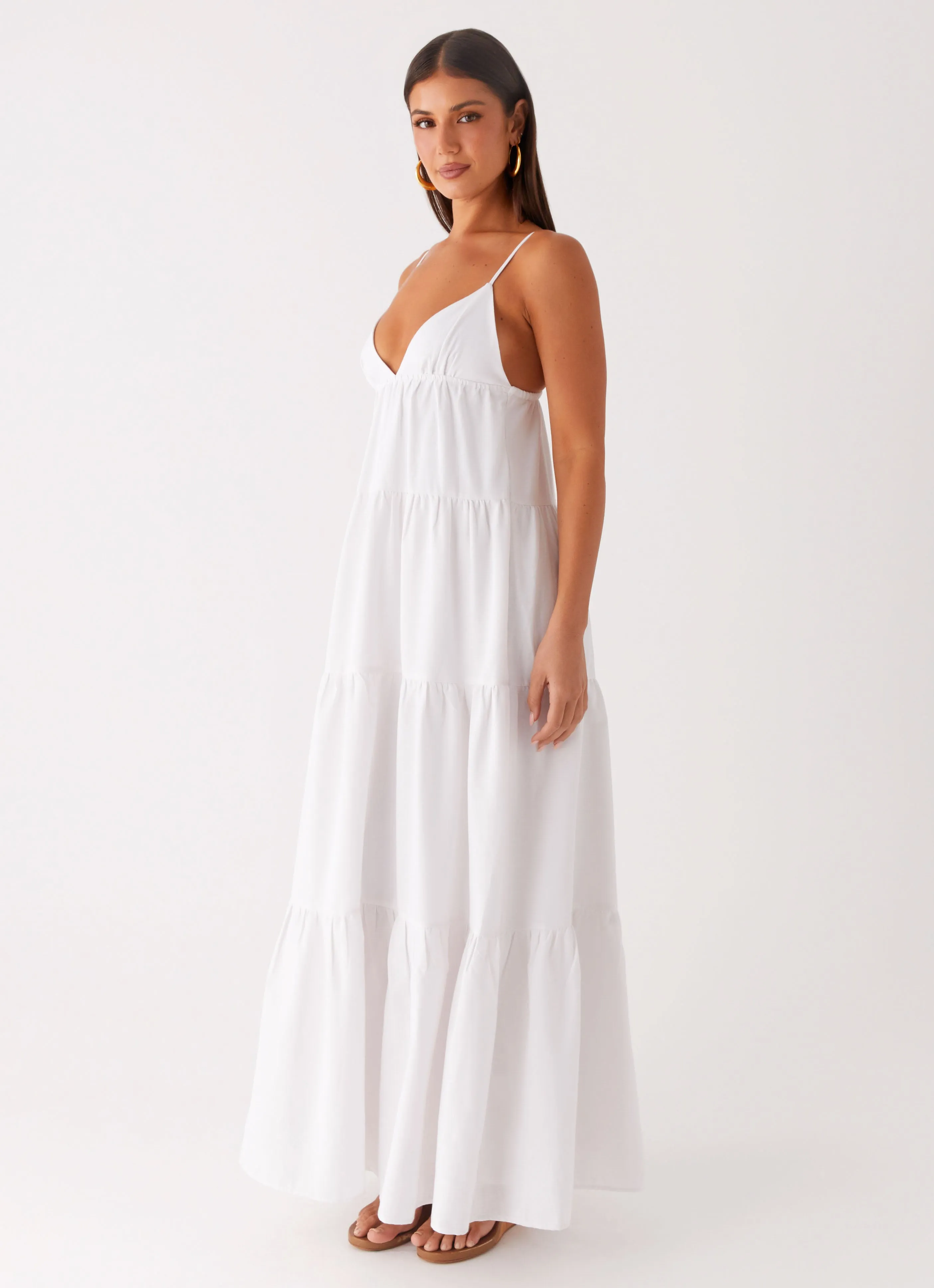 Lotty Linen Maxi Dress - White Baby-Shower Modern Layering