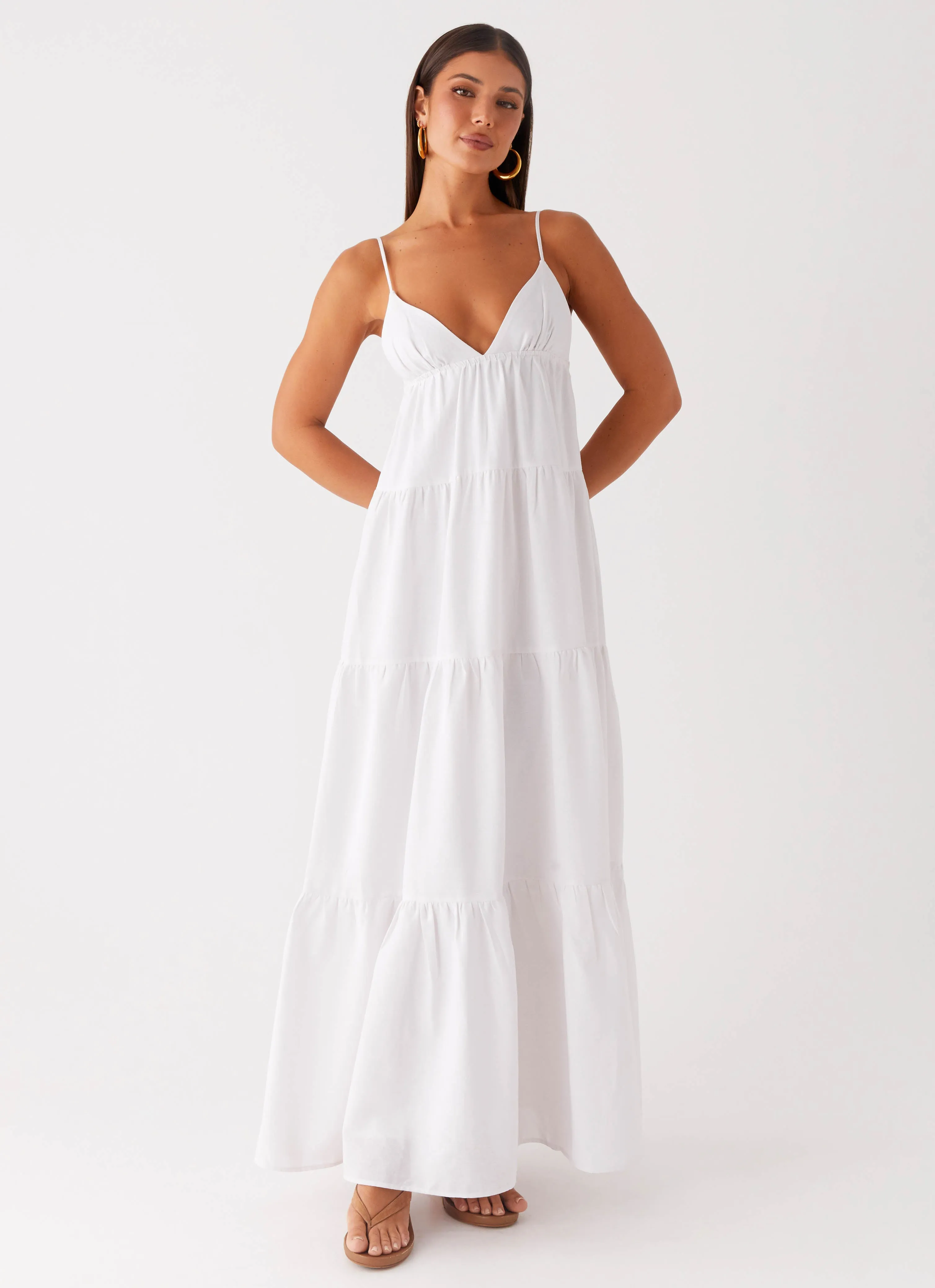 Lotty Linen Maxi Dress - White Smooth Line