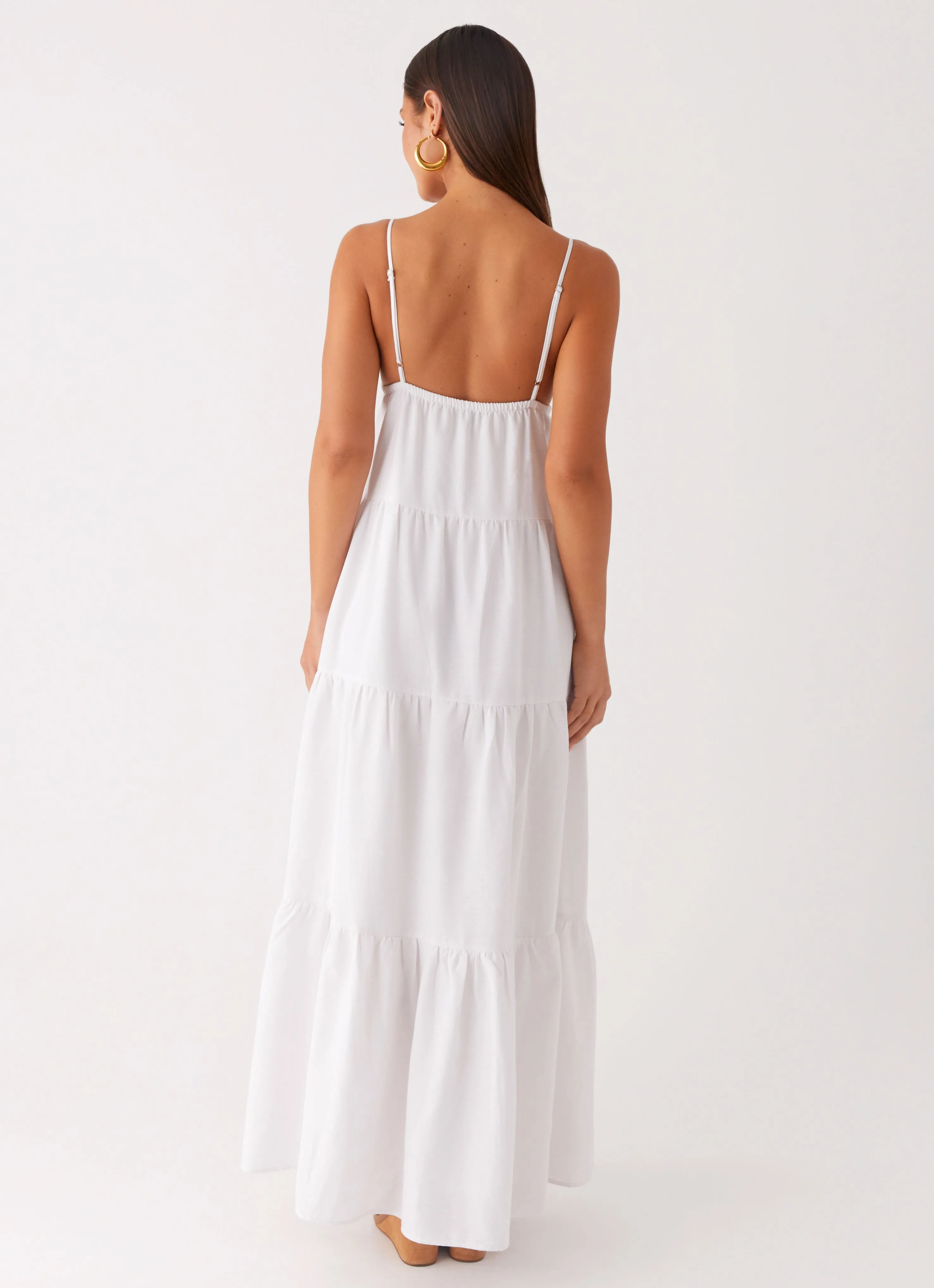 Flow Sleeve SoftTouchTexture Lotty Linen Maxi Dress - White