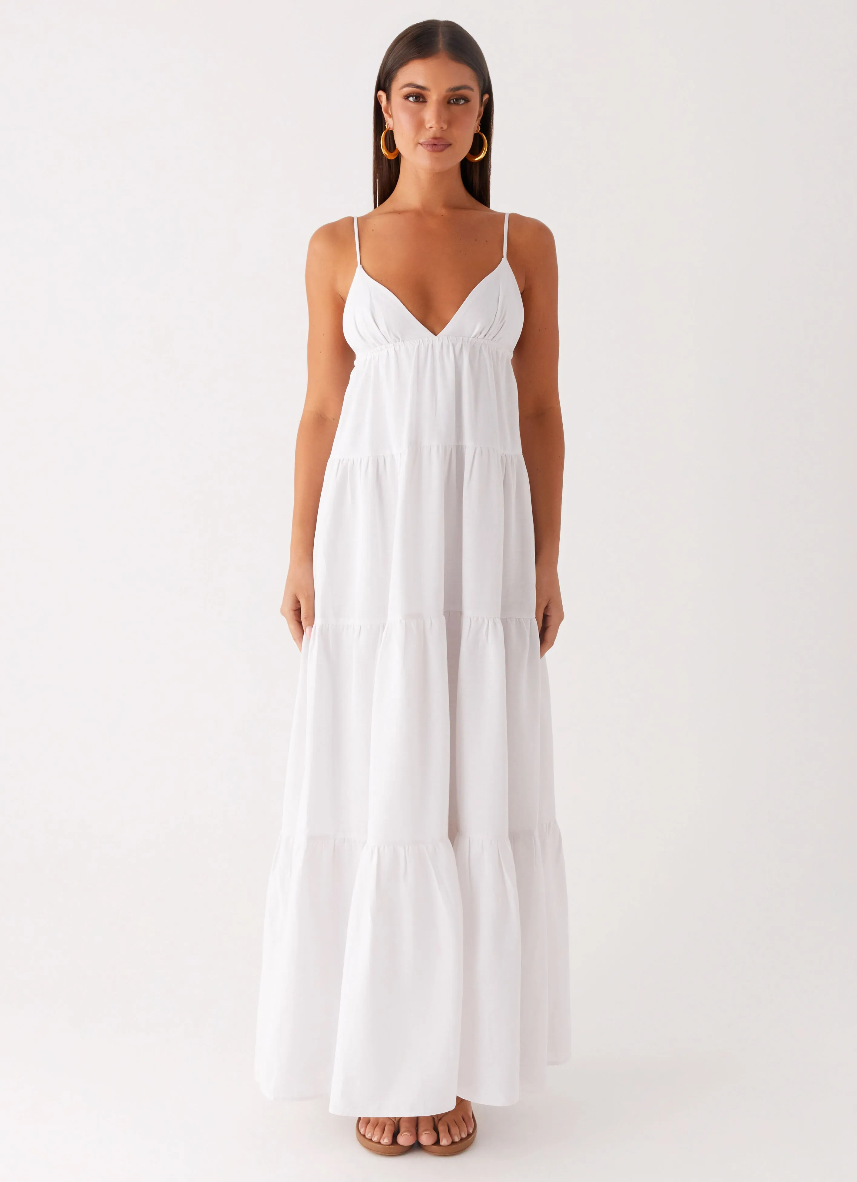 Lotty Linen Maxi Dress - White Silky-Feel Gentle Motion