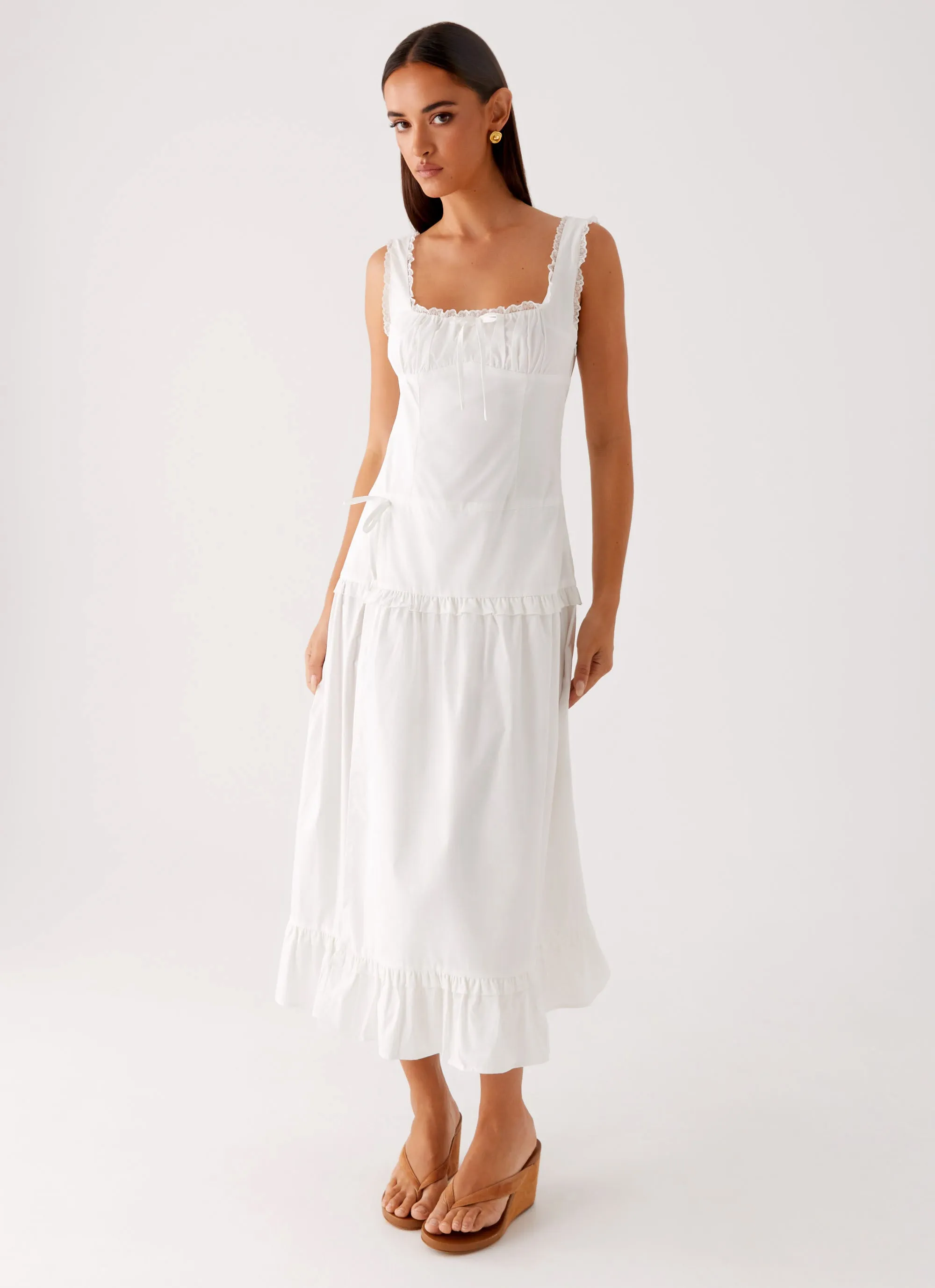 Sage Glow Quinn Midi Dress - White
