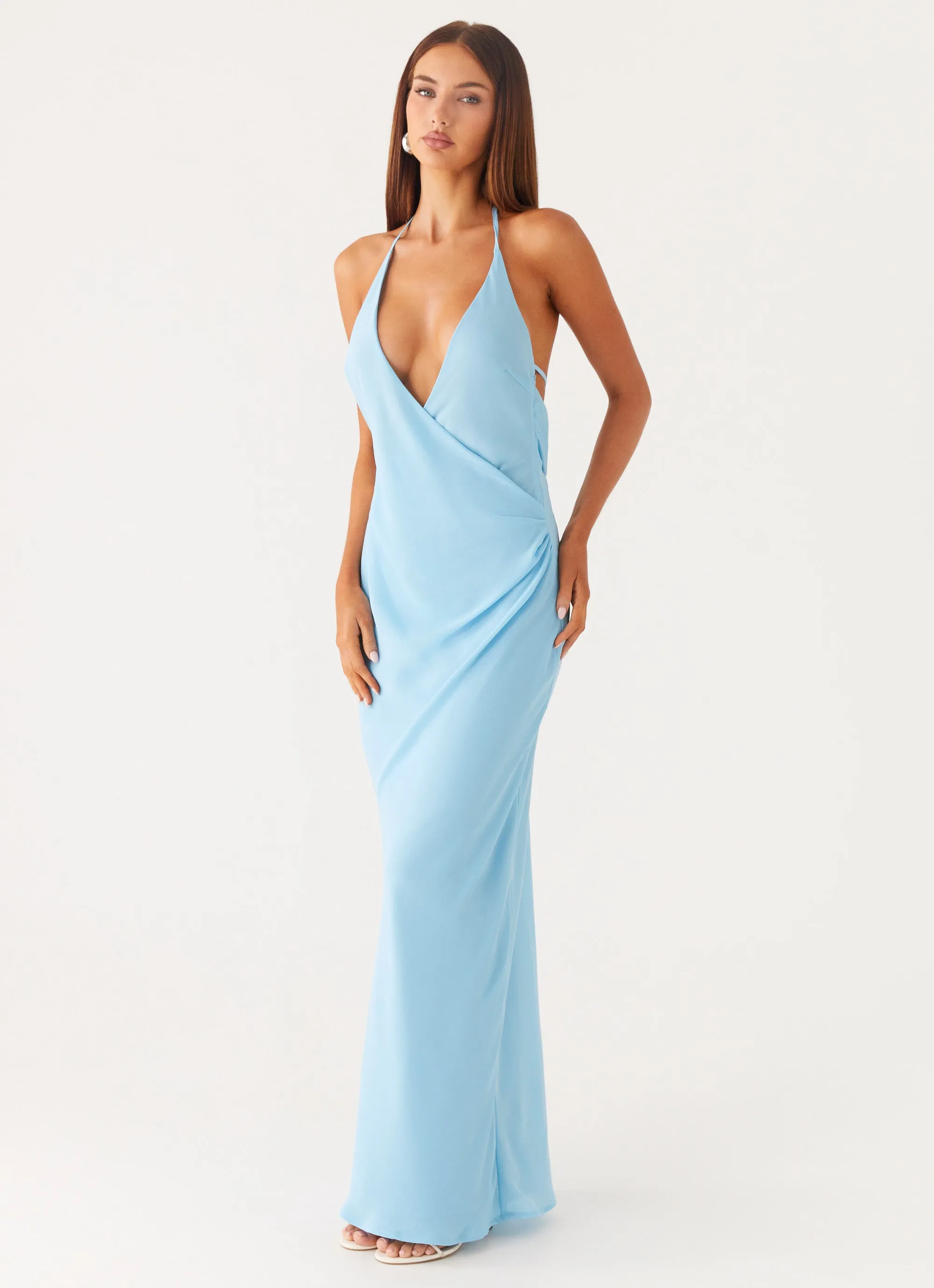 Simple Ease Modern Motion Just A Kiss Cowl Maxi Dress - Turquoise