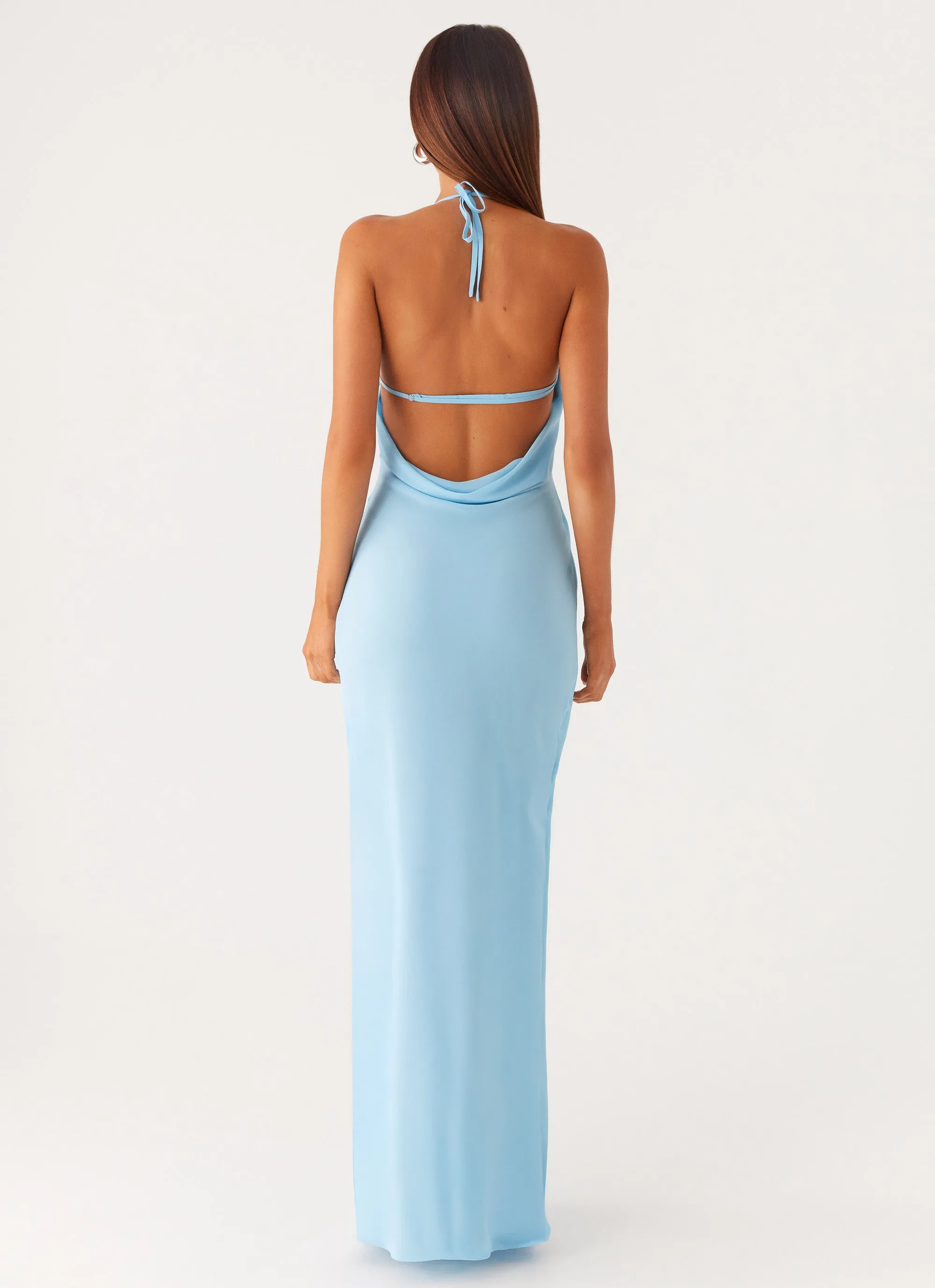 Velvet-Sleeve Just A Kiss Cowl Maxi Dress - Turquoise