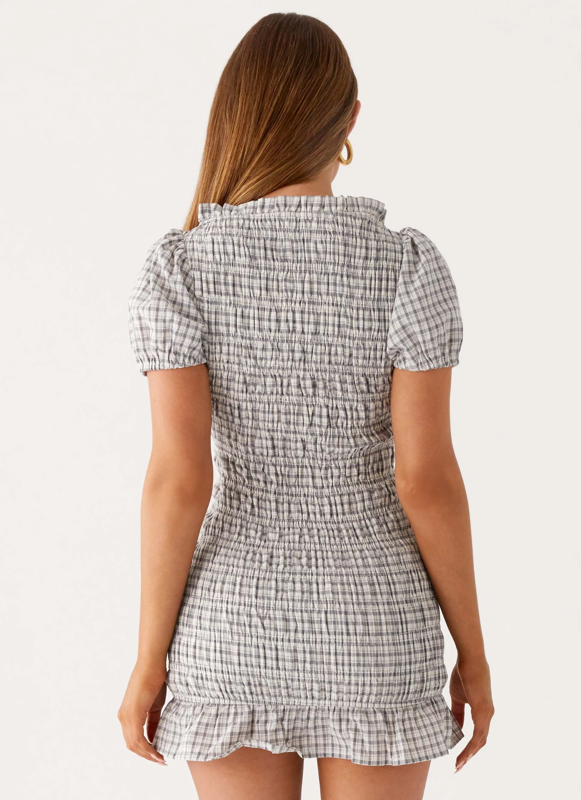 Work-to-Play Wear Millicent Ruched Mini Dress - Grey Check