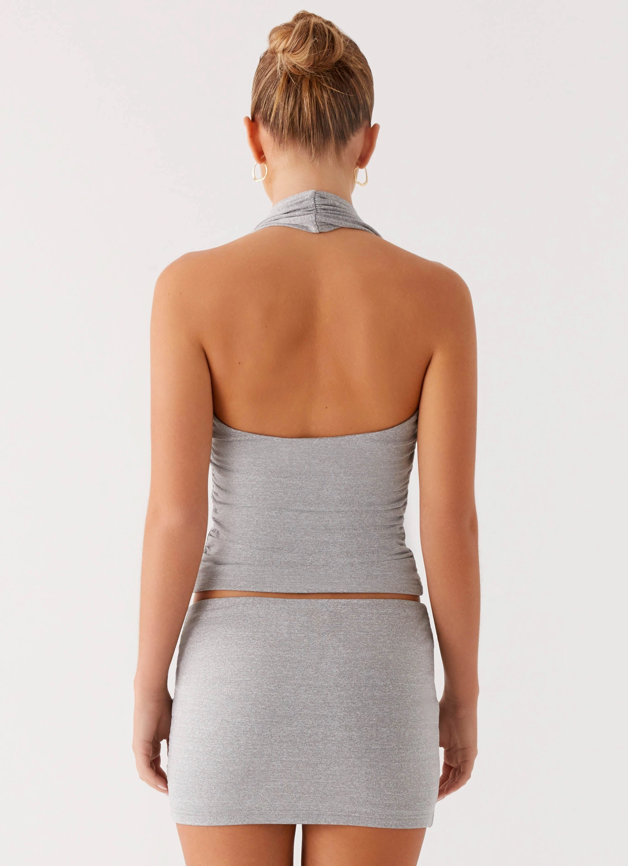 Amia Mini Skirt - Grey Marle Cropped hem Casual Style