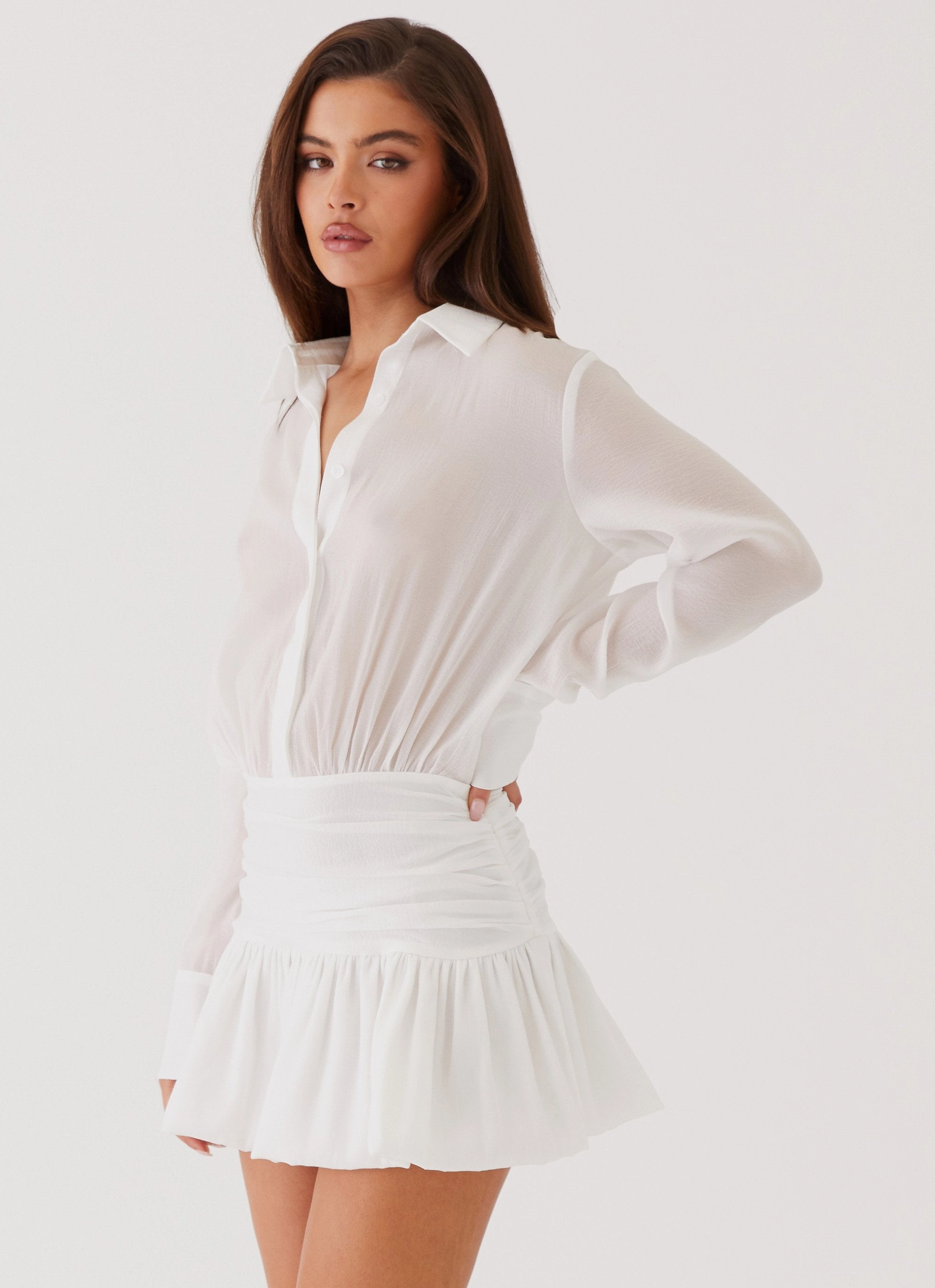 Rae Long Sleeve Shirt Dress - White Simple yet sophisticated gown