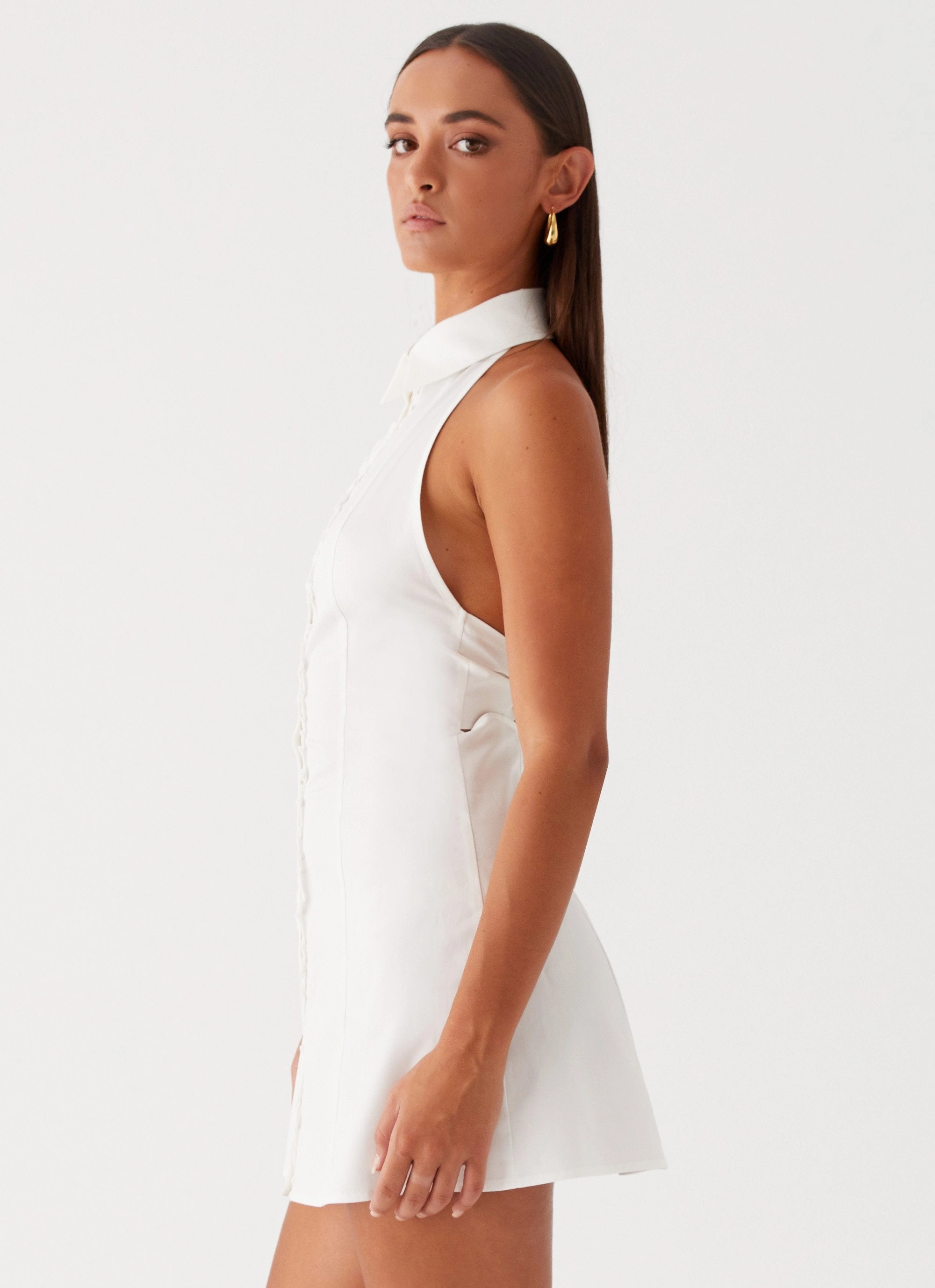 Dallas Collared Mini Dress - White Bodycon-Fit Natural Layers