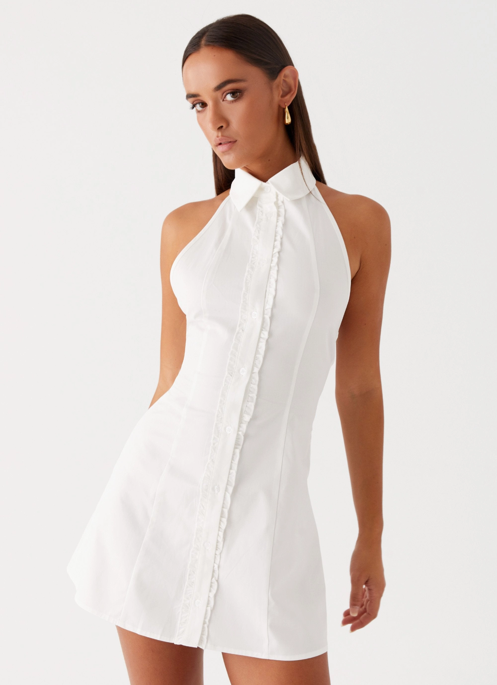 Dallas Collared Mini Dress - White Night wear