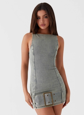 Dark Matter Mini Dress - Washed Denim Bold Movement Office Cool