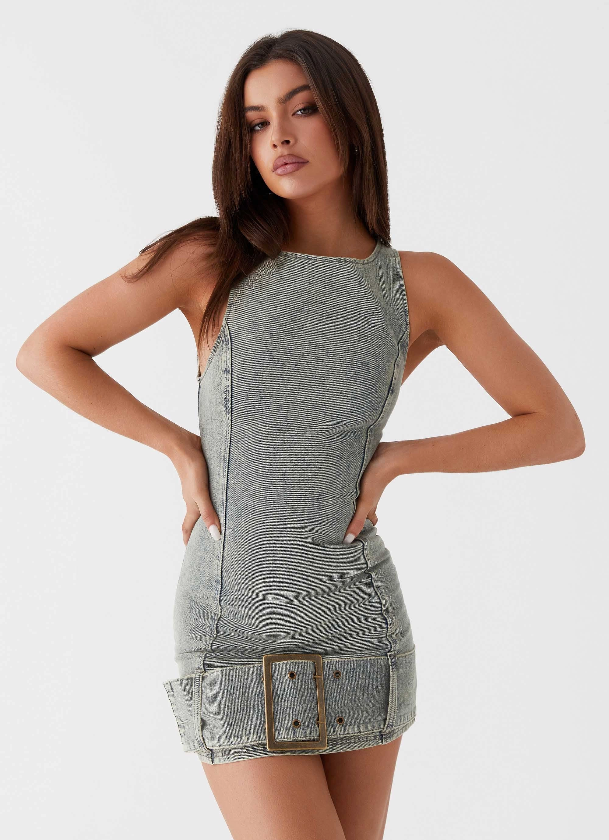 Dark Matter Mini Dress - Washed Denim Easy Vibe
