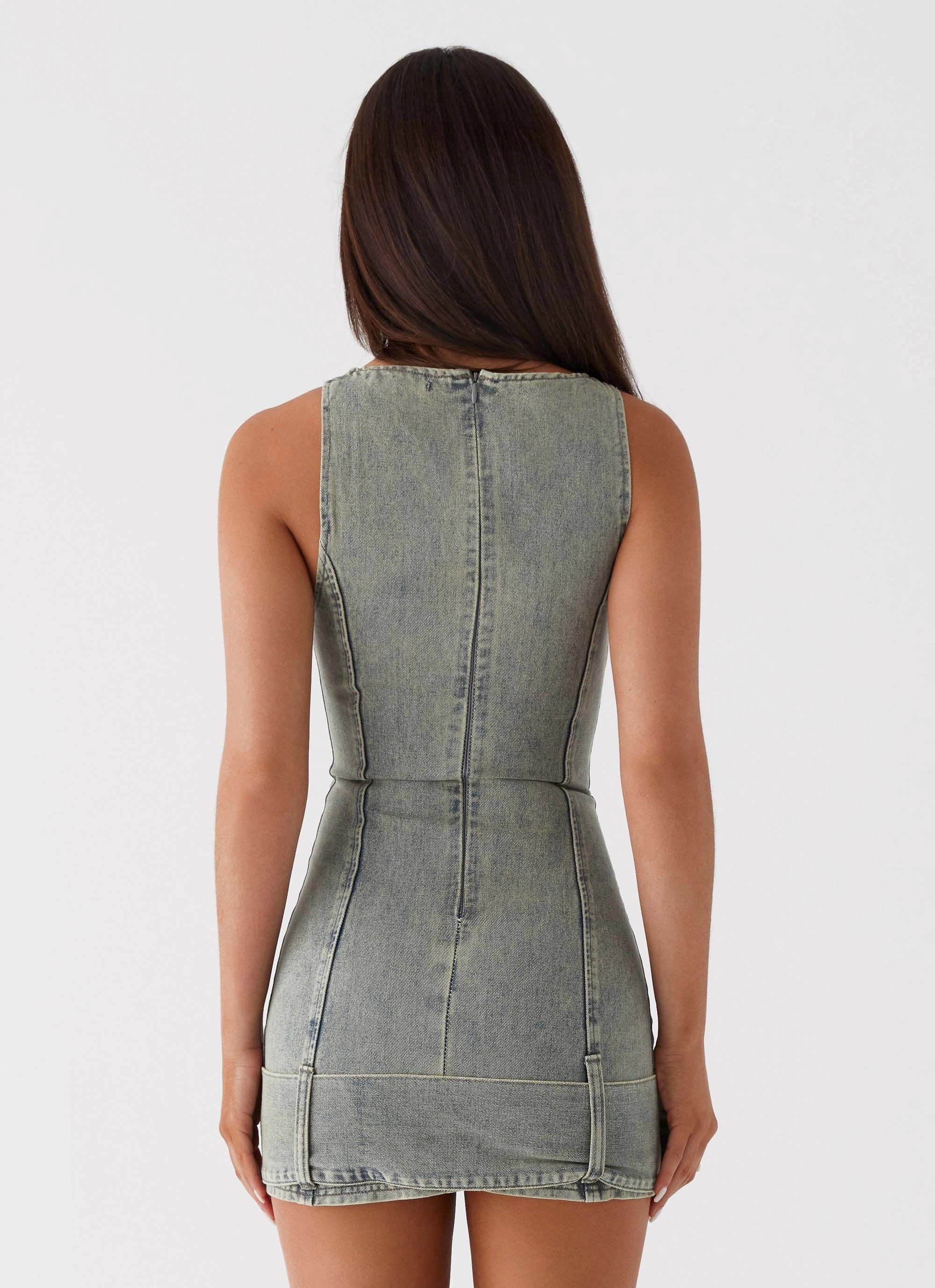 Dark Matter Mini Dress - Washed Denim High-Fashion