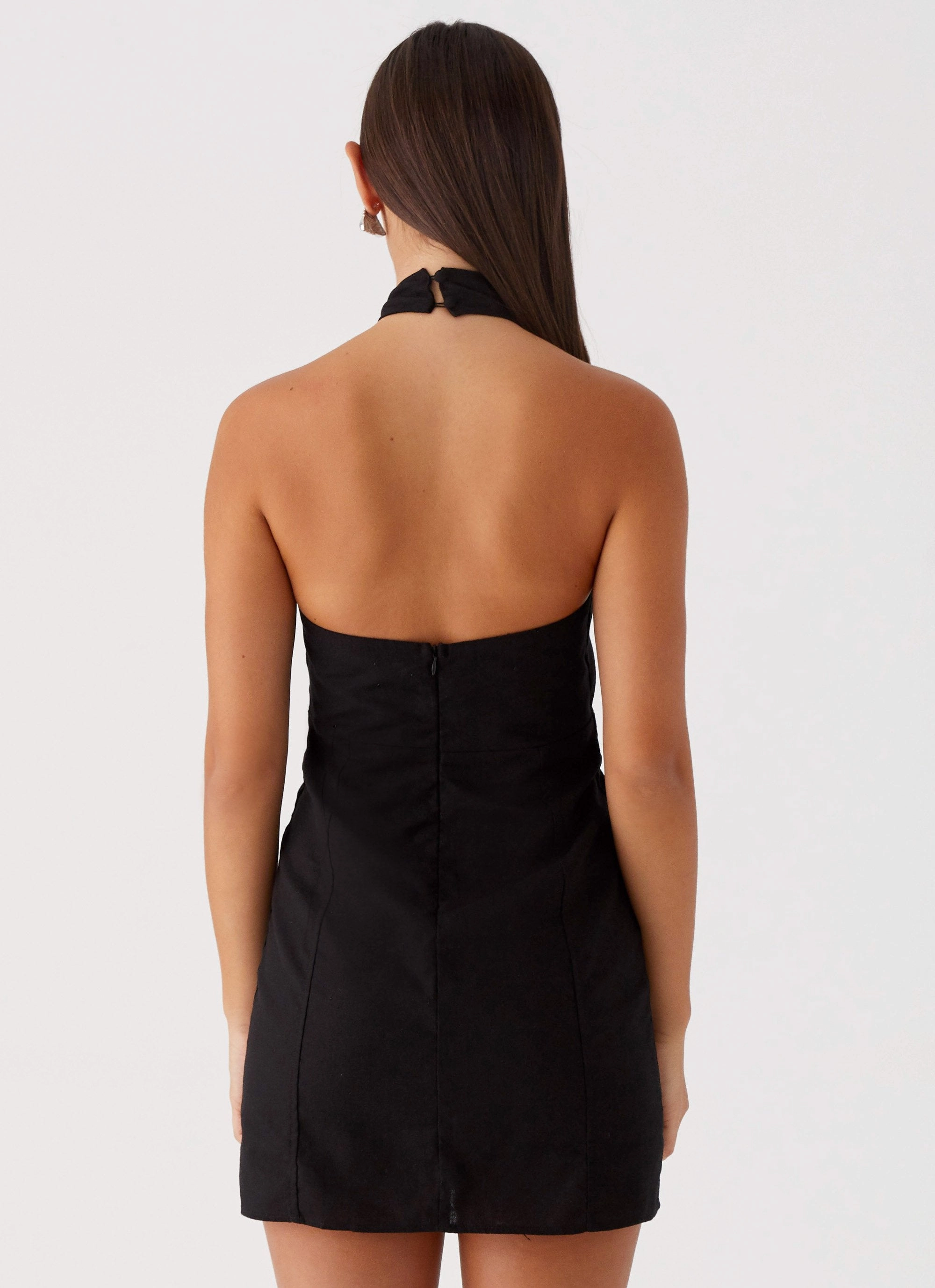 Applique-Detail Chic Vibe Sabine Linen Mini Dress - Black