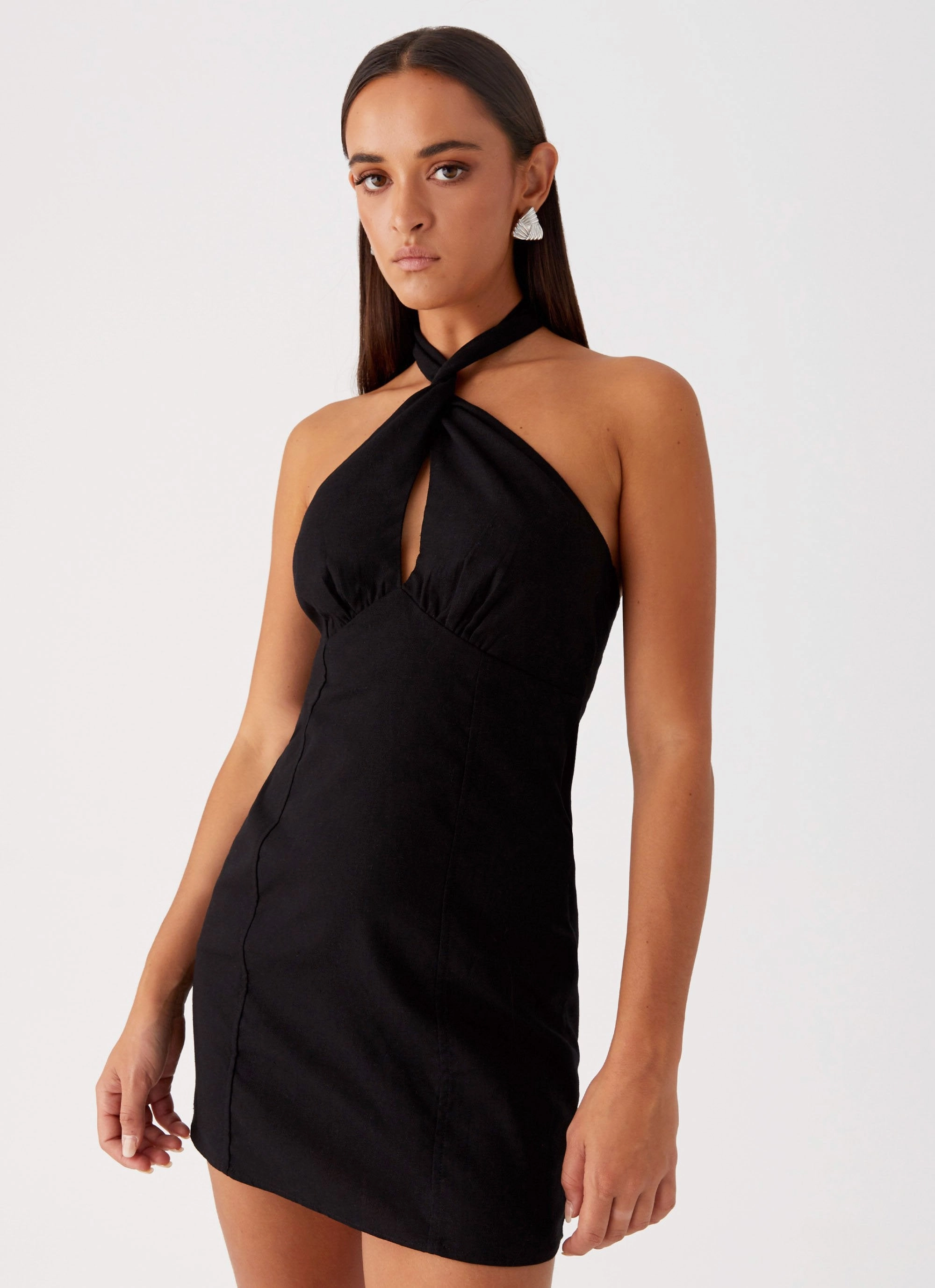 Sabine Linen Mini Dress - Black Fashion Look