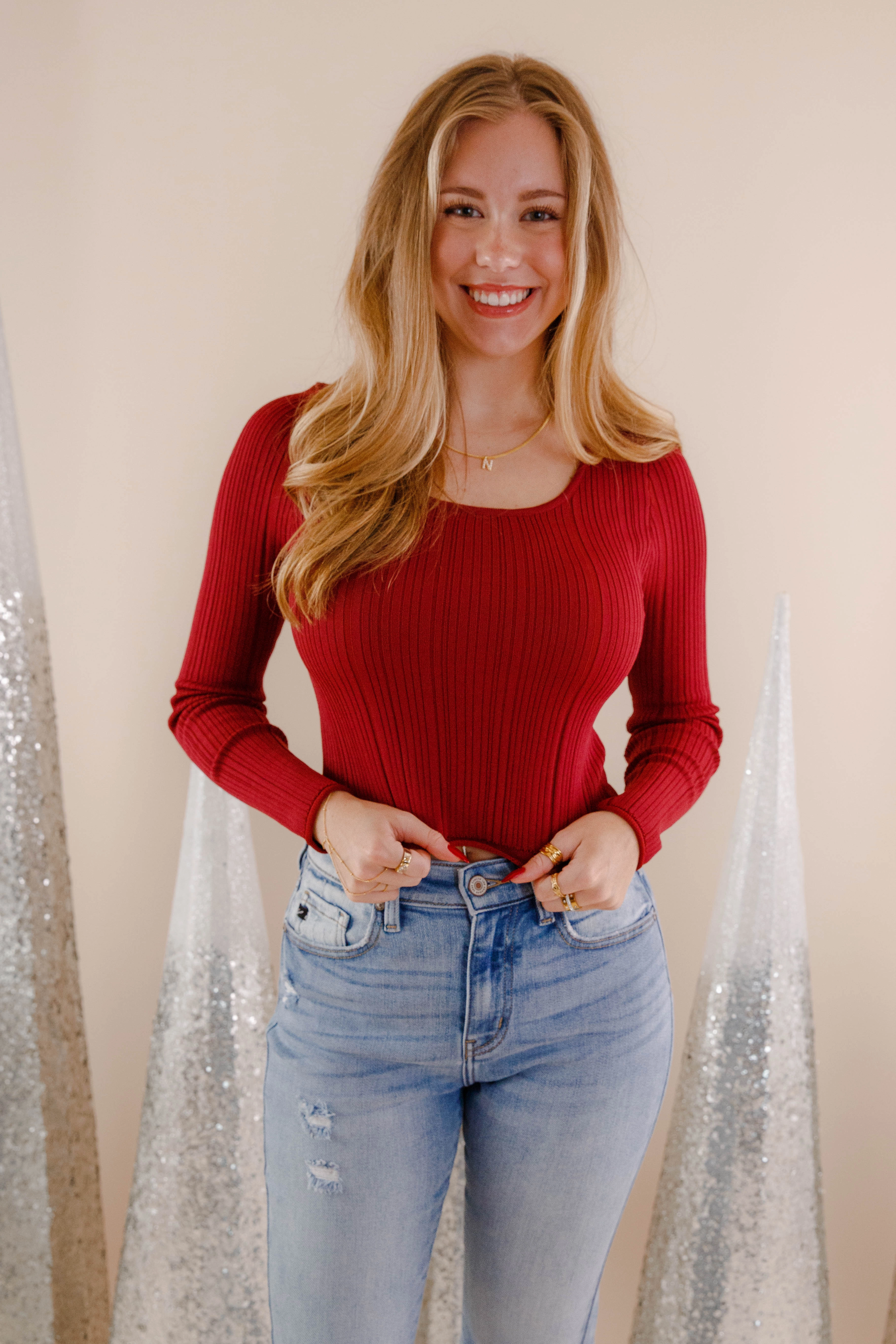 Sweet Sentiments Ribbed Top-Burgundy Layered Collar