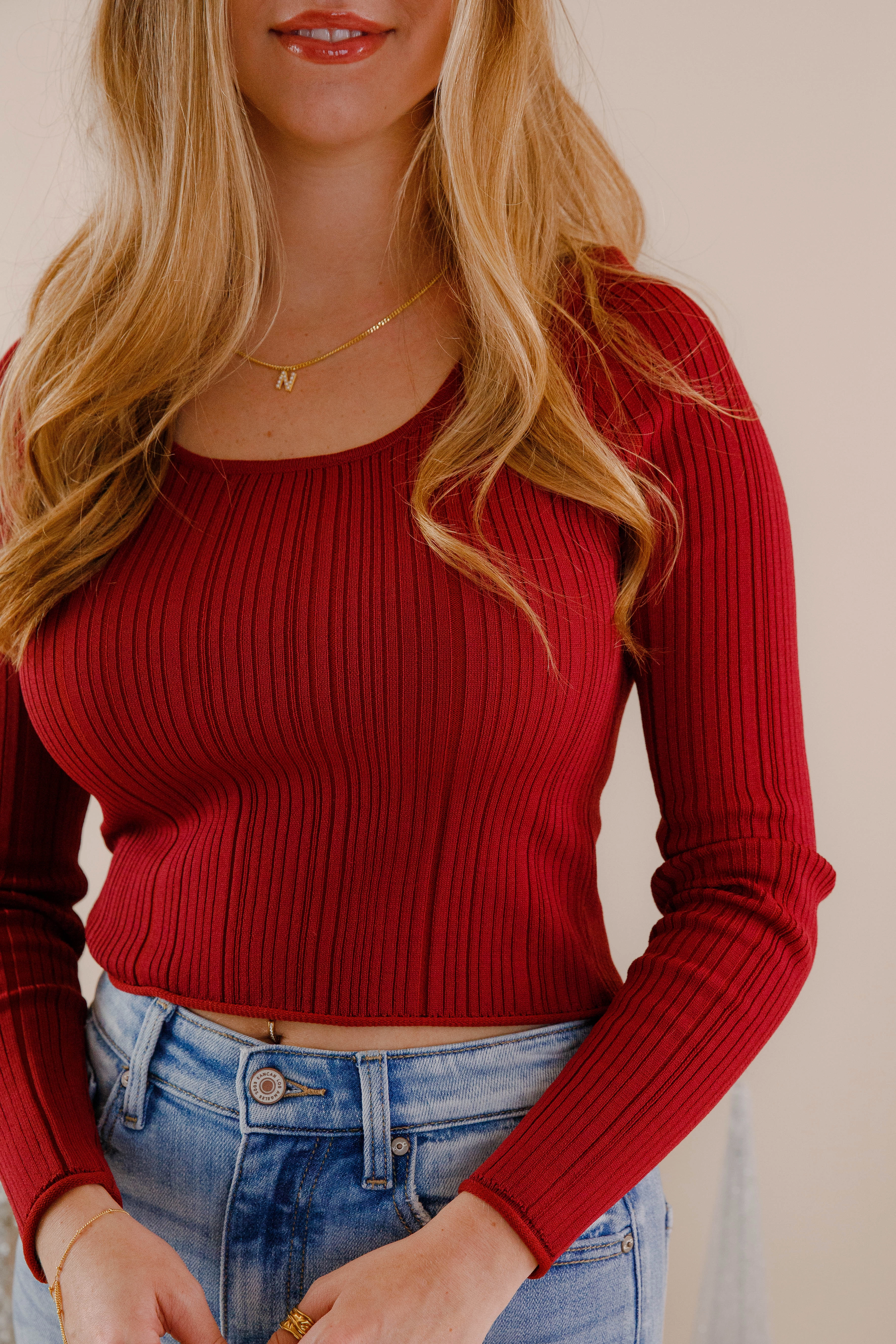 FrictionReducing Sweet Sentiments Ribbed Top-Burgundy