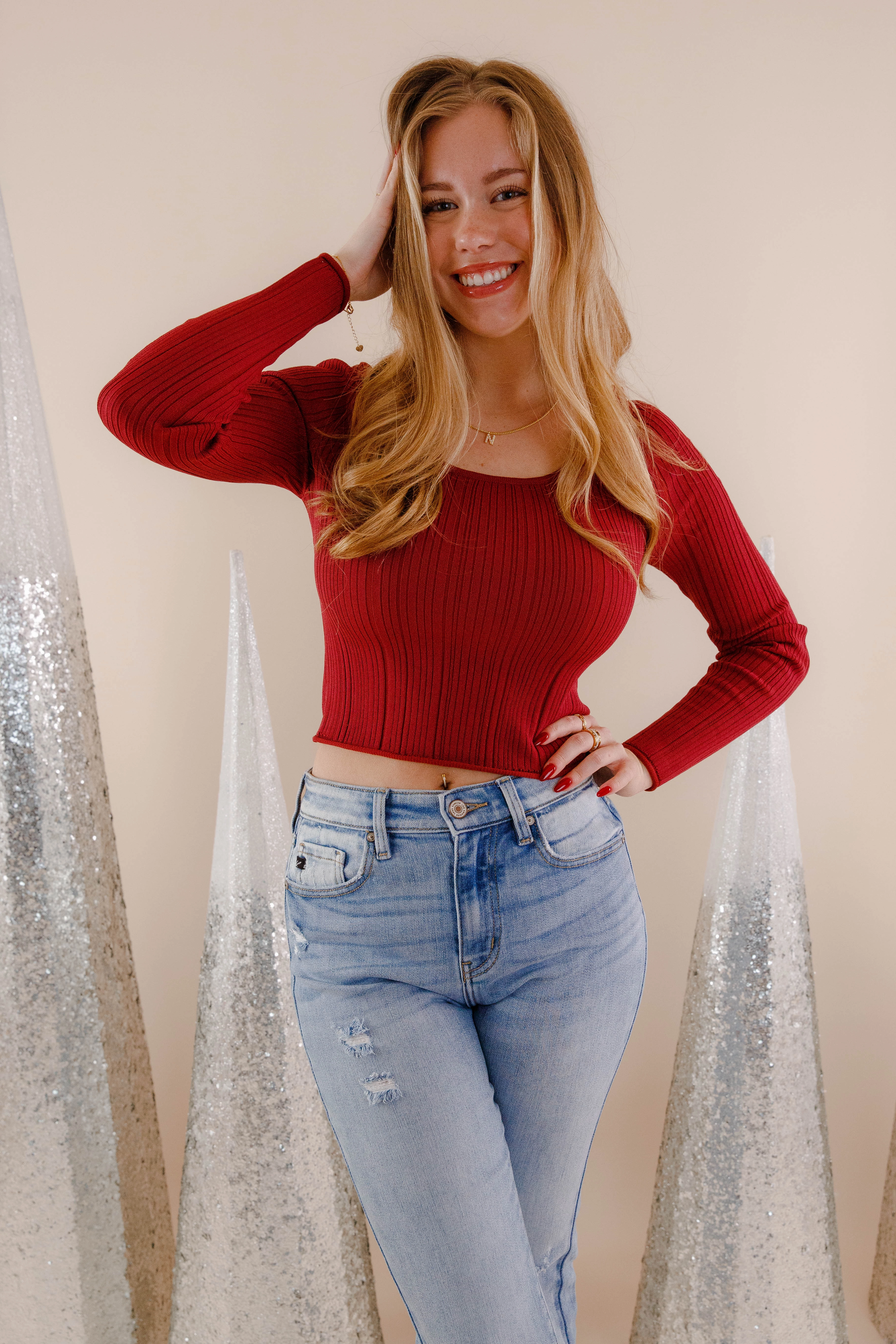 Eco Friendly Blend Sweet Sentiments Ribbed Top-Burgundy