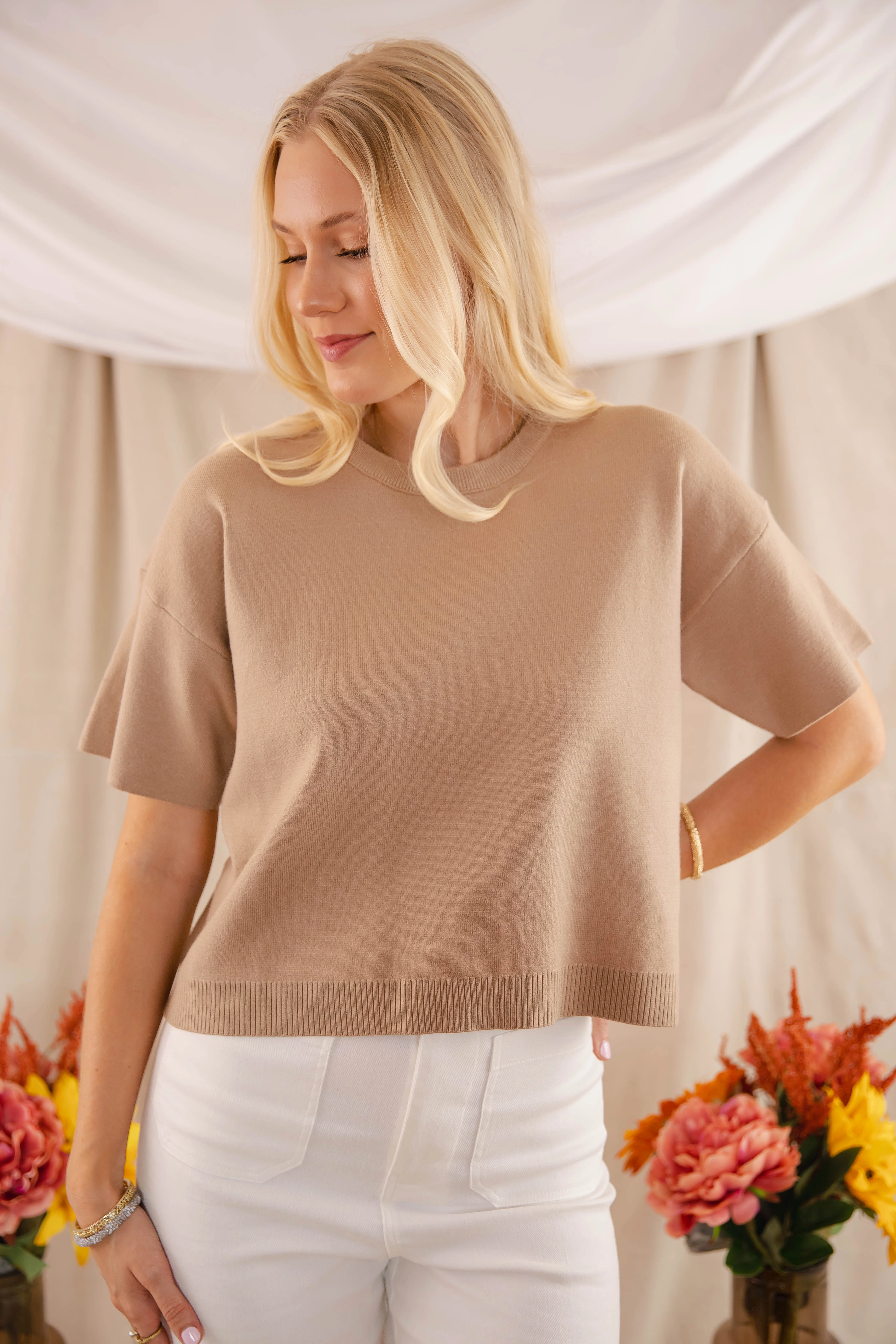 Classic Days Sweater-Taupe Contoured Side Panels