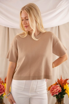 Classic Days Sweater-Taupe Contoured Side Panels