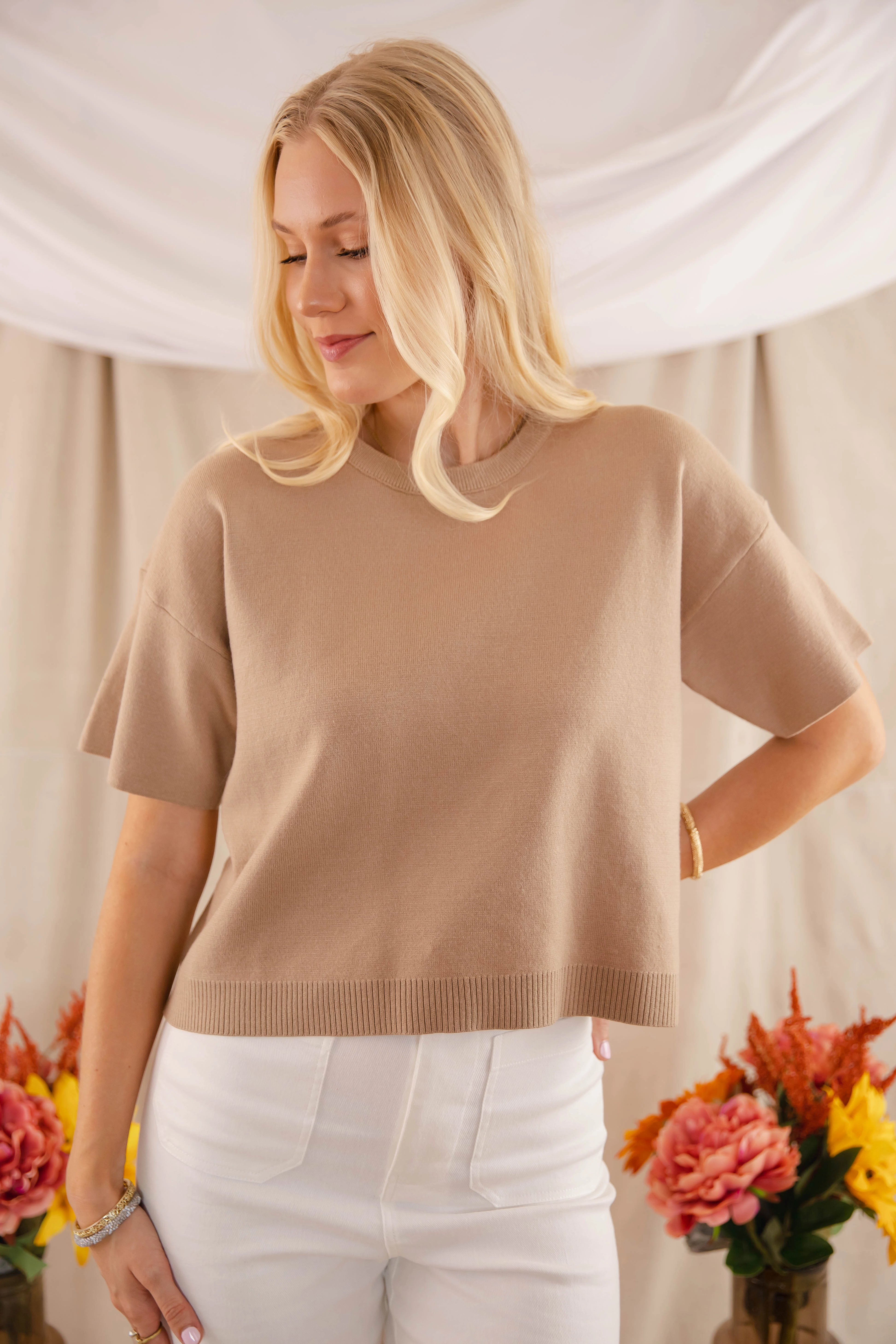 Snag Resistant Fabric Classic Days Sweater-Taupe
