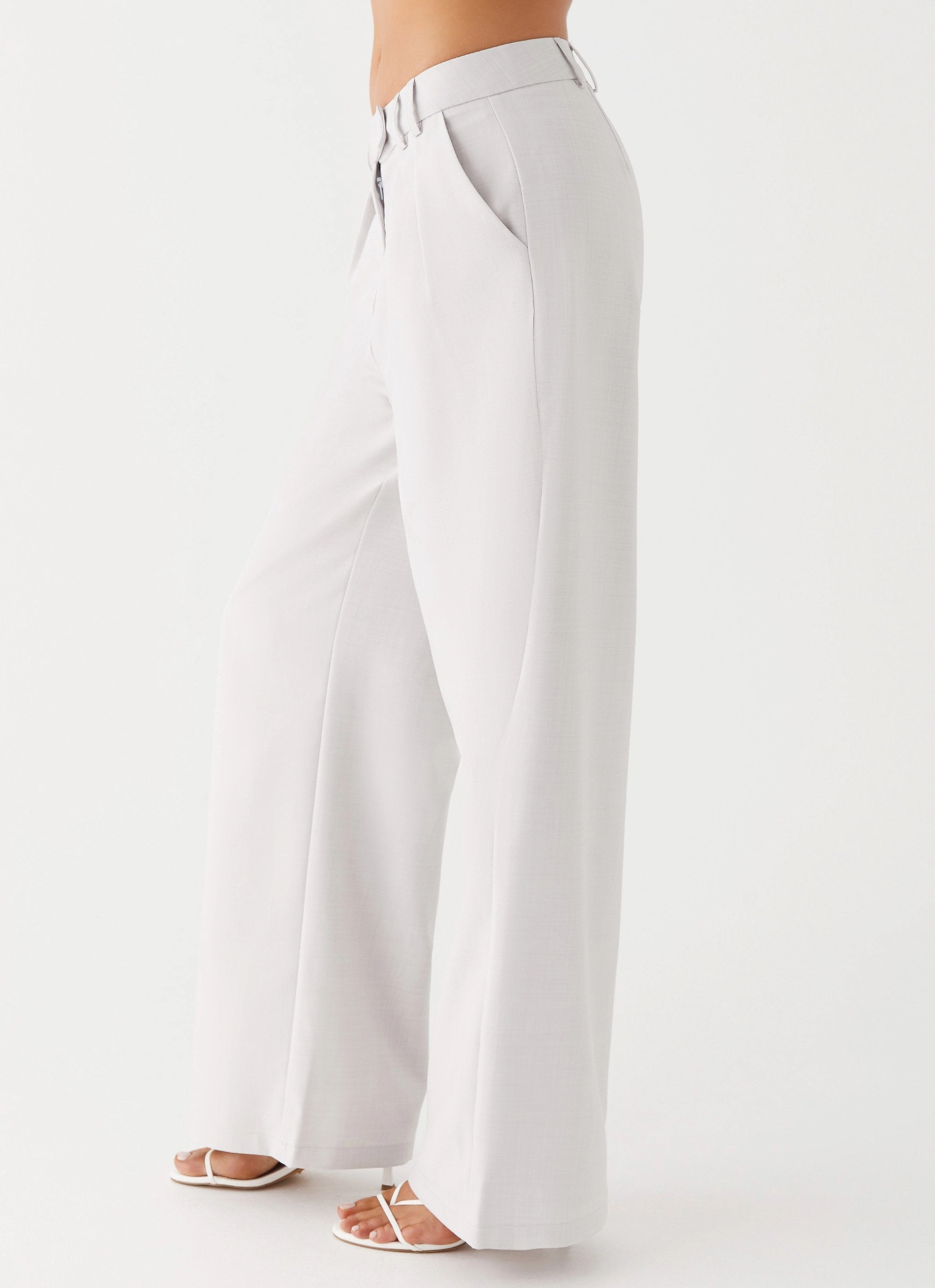 Asha Low Rise Pants - Ivory Flared bottom tech fabric