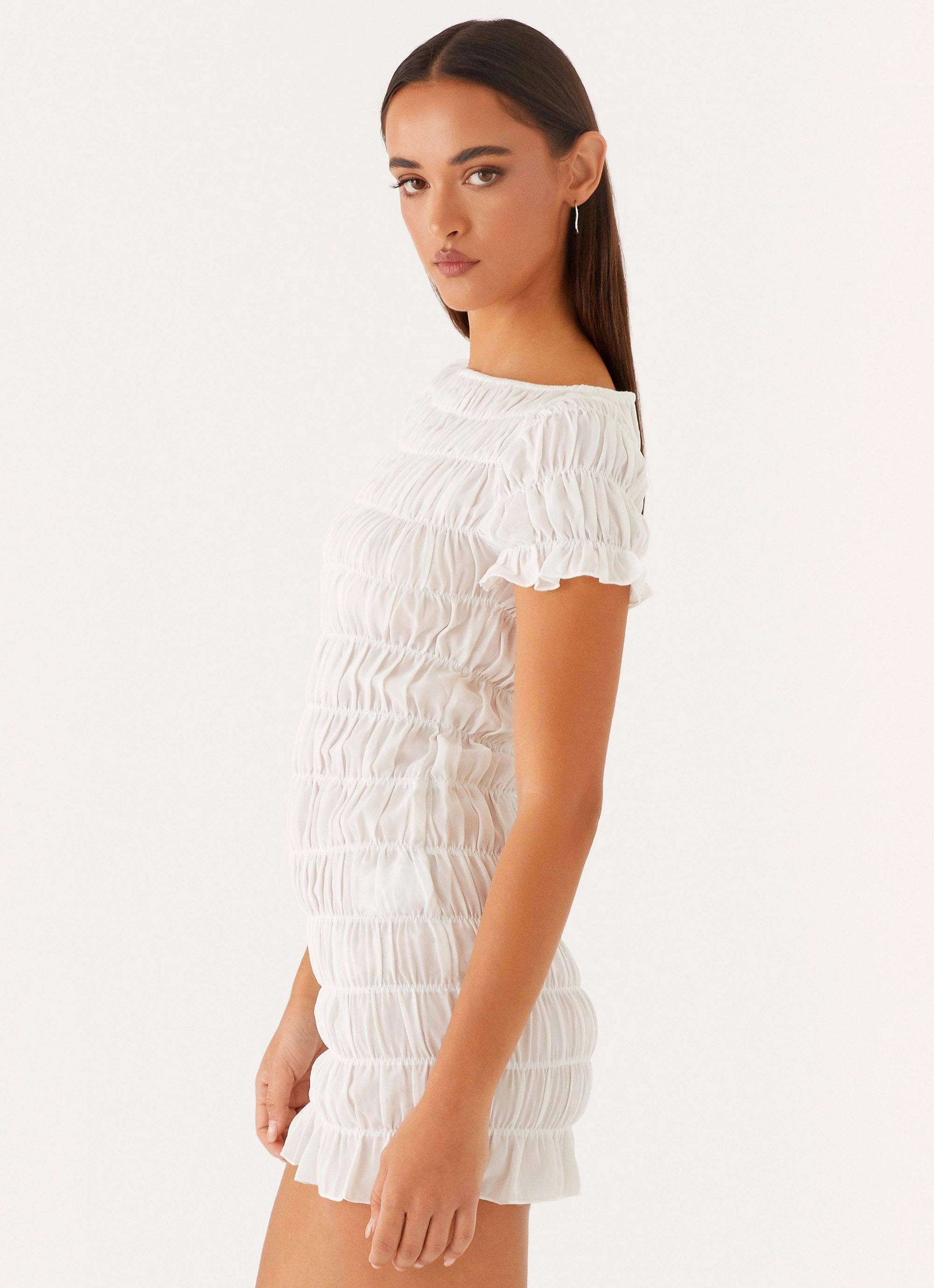 Smart Pairing velvet feel Rita Ruched Mini Dress - White