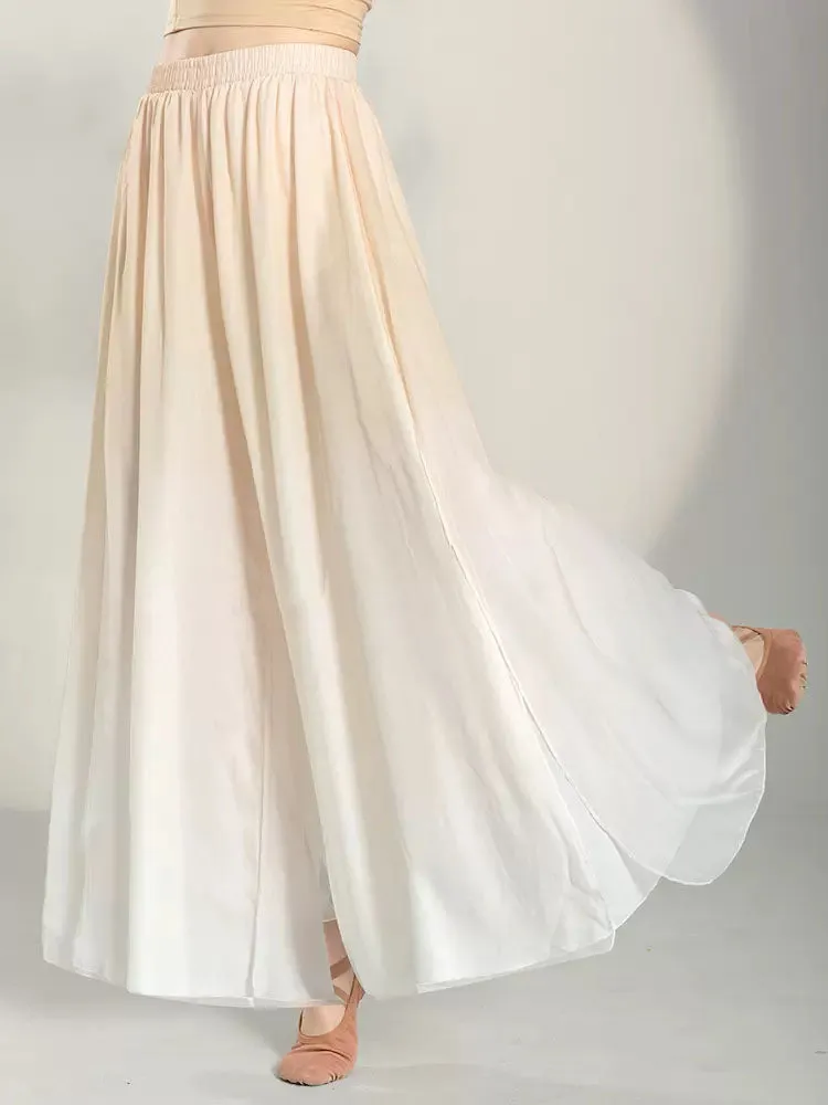 Classical Dance Training Pants Double Layer Elegant Performance Costumes Straight Chiffon Loose Wide Leg Pants