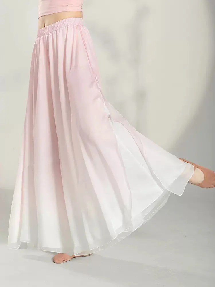 Classical Dance Training Pants Double Layer Elegant Performance Costumes Straight Chiffon Loose Wide Leg Pants