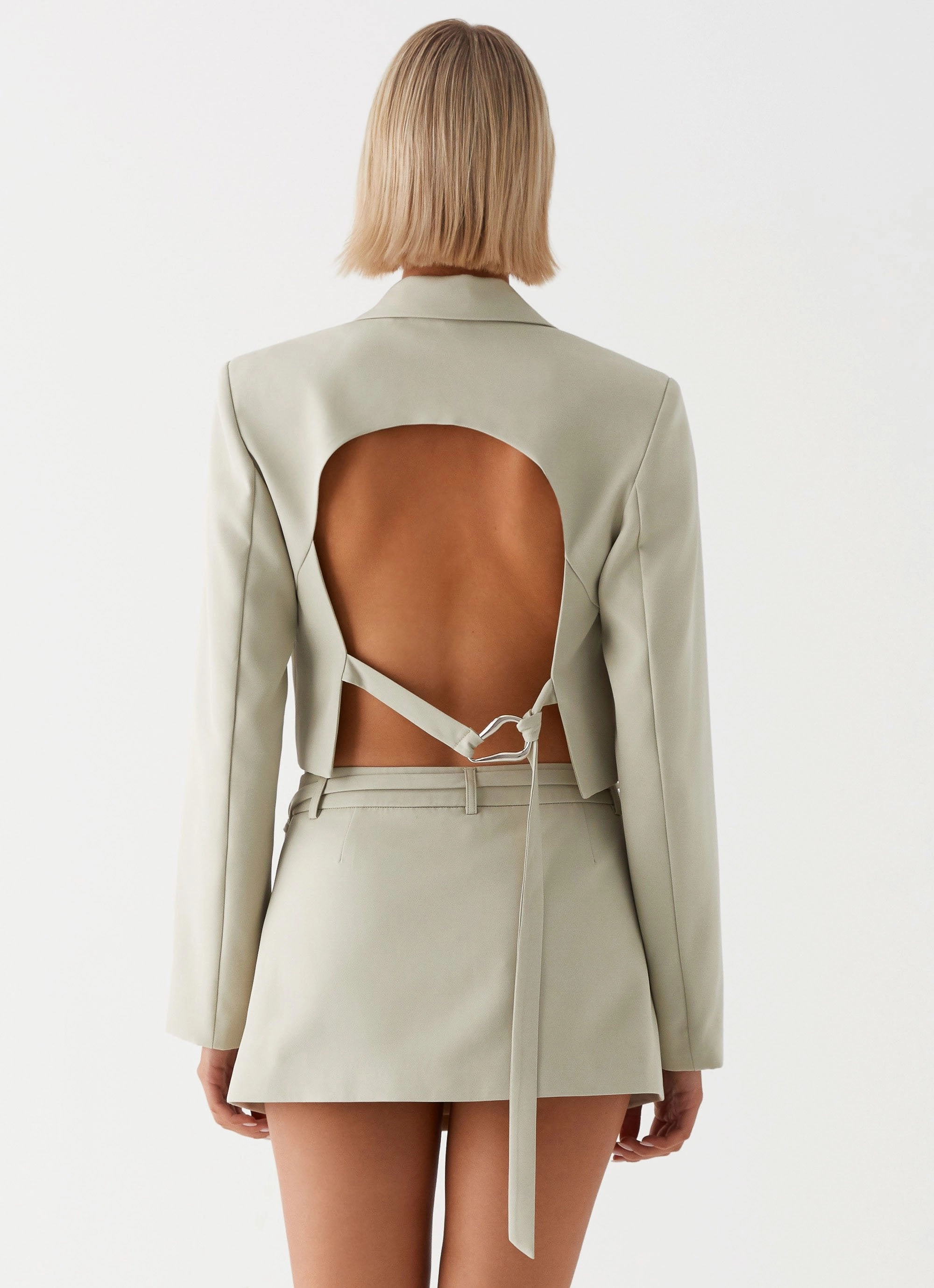 stain resistant coating Non Irritating Edging Olea Open Back Cropped Blazer - Sage