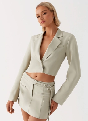 Breezy Layer Option TemperatureRegulating Olea Open Back Cropped Blazer - Sage