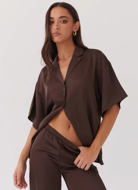 Palm Cove Satin Shirt - Chocolate Multi Layer Construction Active Daily Wear