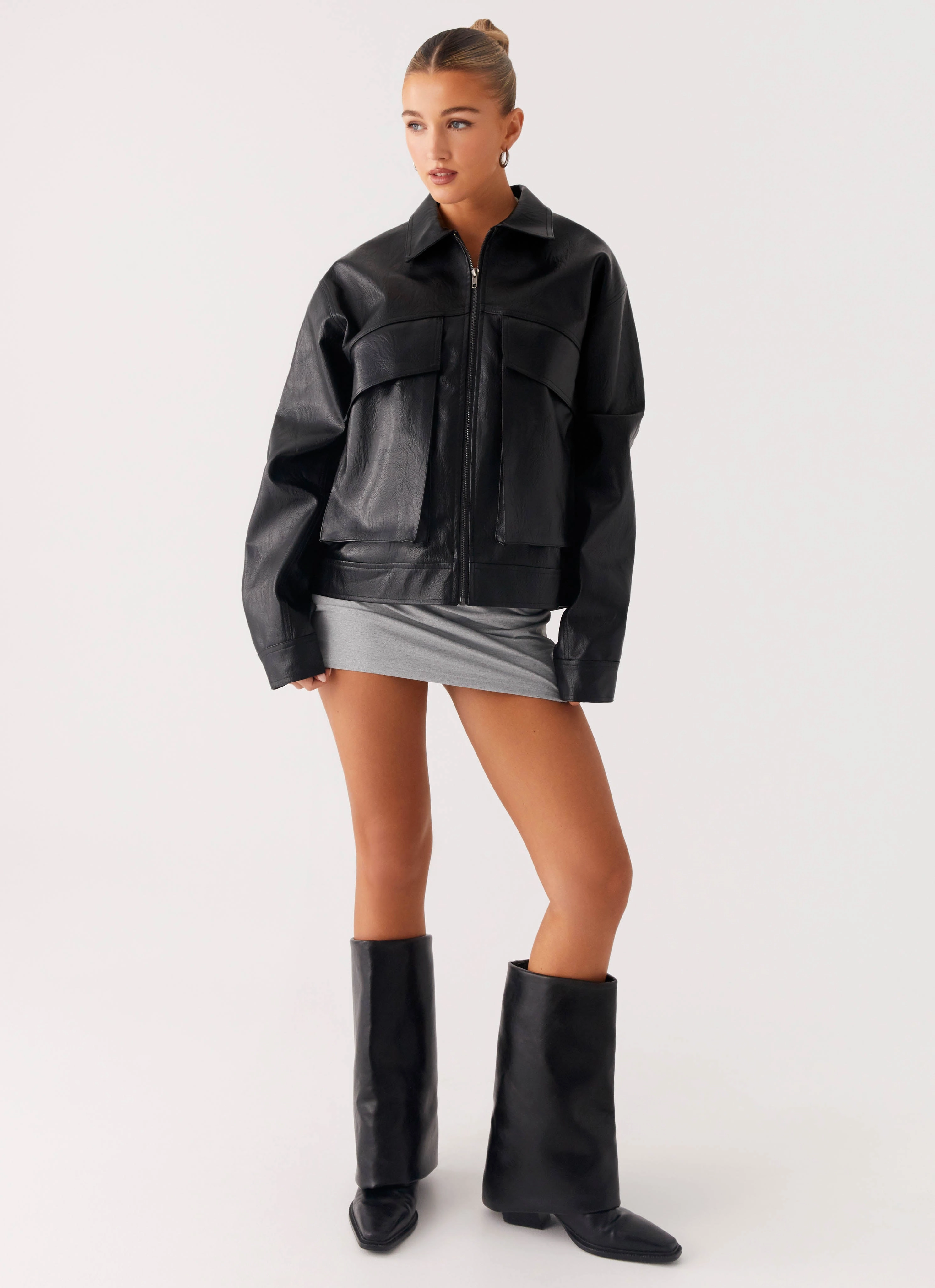 Lula Tassle Faux Leather Bomber Jacket - Black Casual Outdoor Look Hidden Ventilation Zones