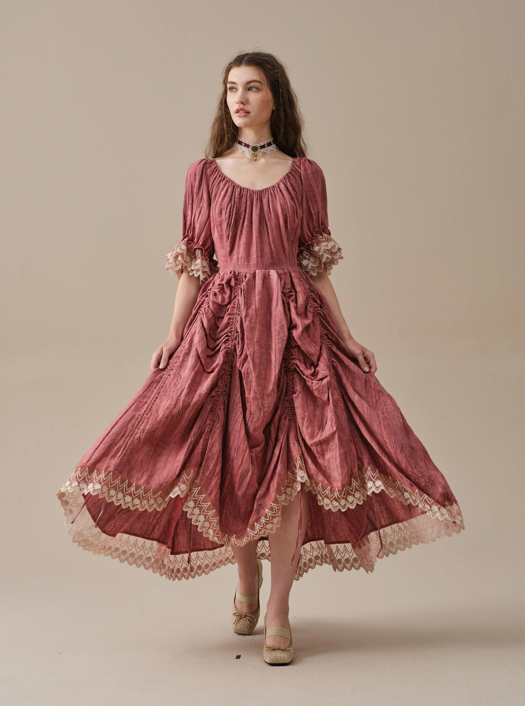 Utility Style Elowen 27 | Lace Linen dress gown ( 2 way to wear )