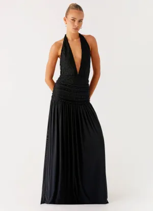 Crinkle Effect Full Attention Maxi Dress - Black
