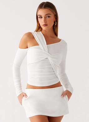 HighDensity Knit LowMaintenance Fabric Cloud Kiss Asymmetric Long Sleeve Top - Cream