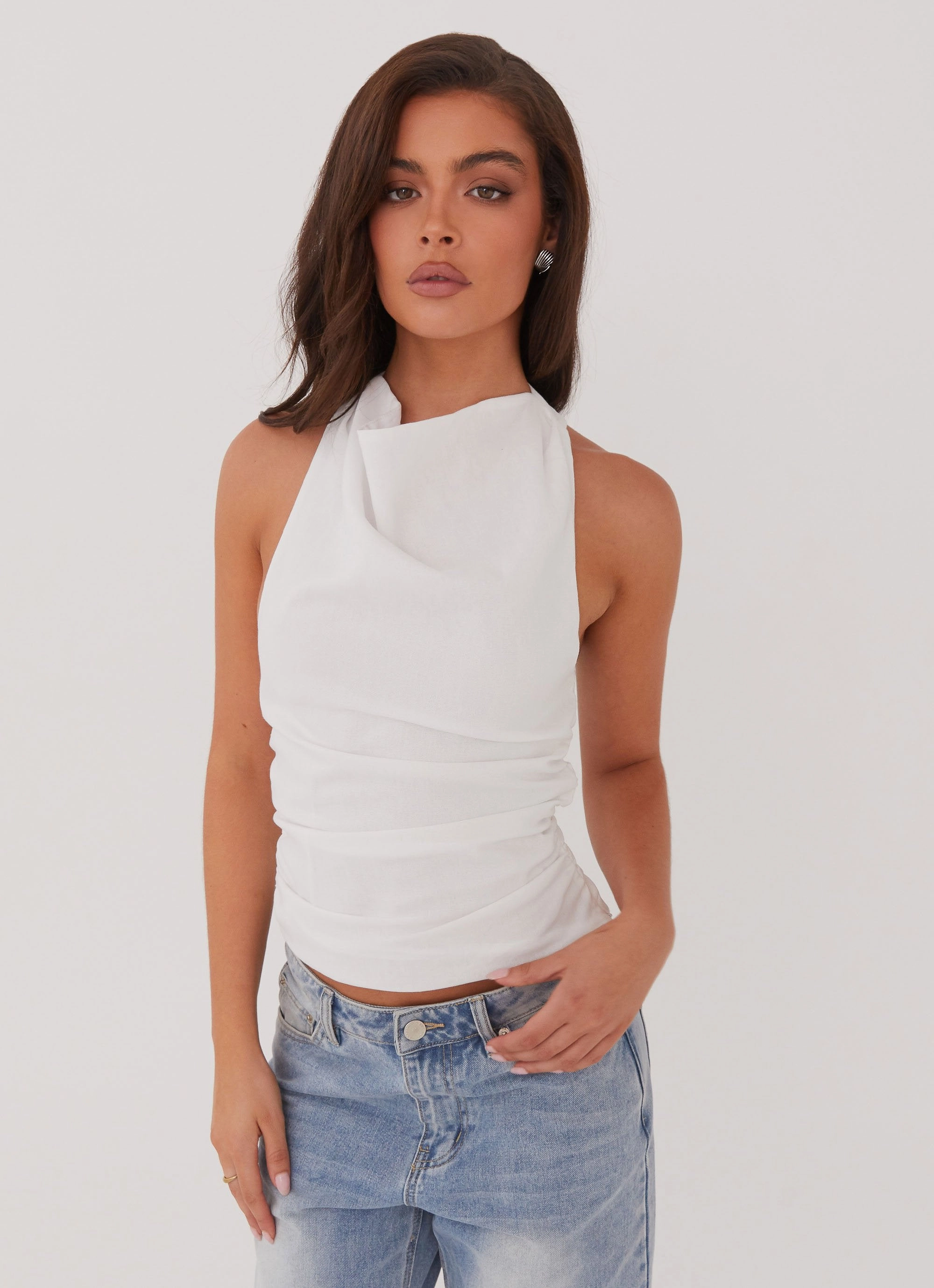 Cloud Whisper Linen Top - White Ventilated Panels