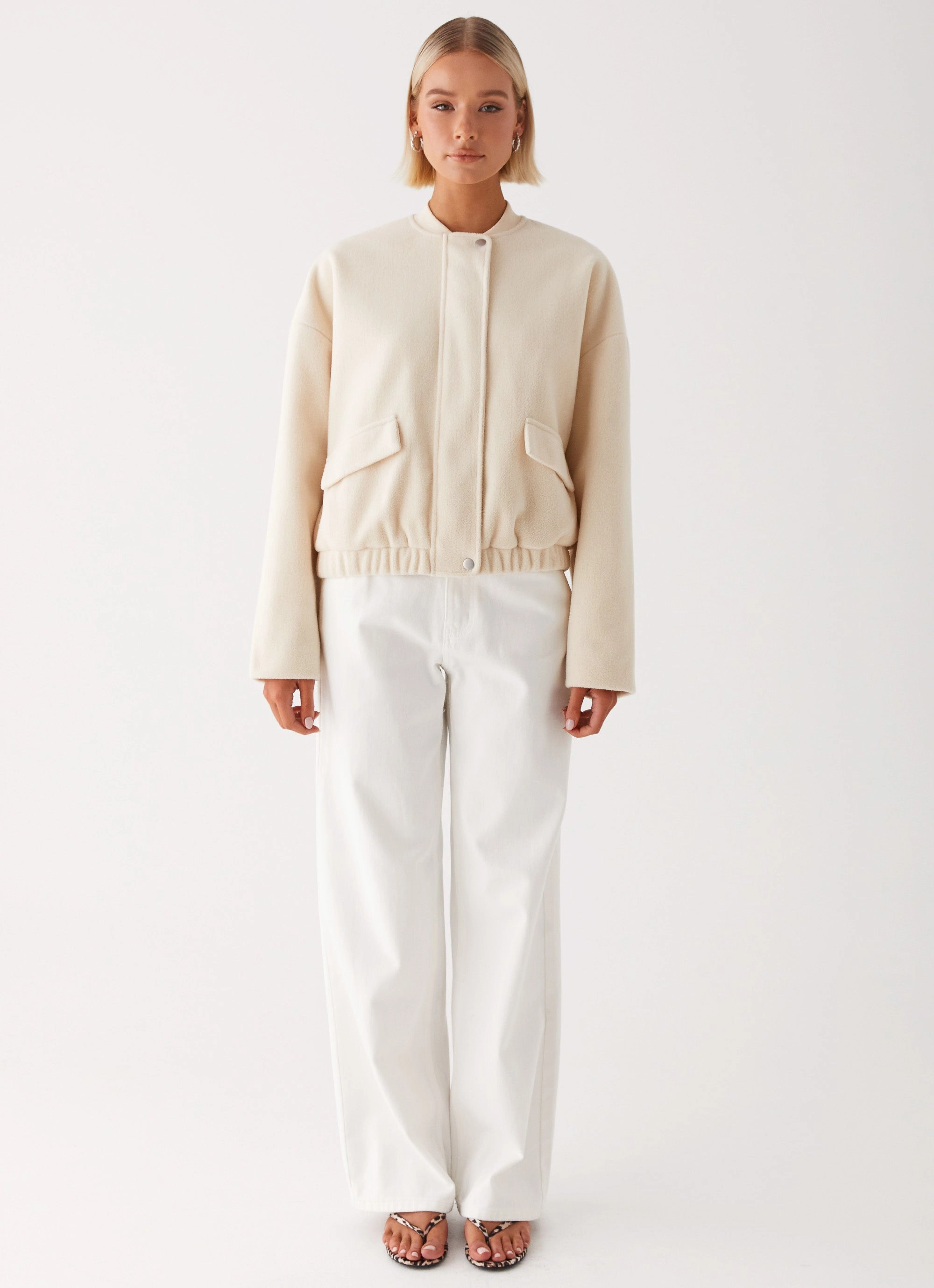 Cloudia Bomber Jacket - Ivory AntiPillingFinish Crisp Detail